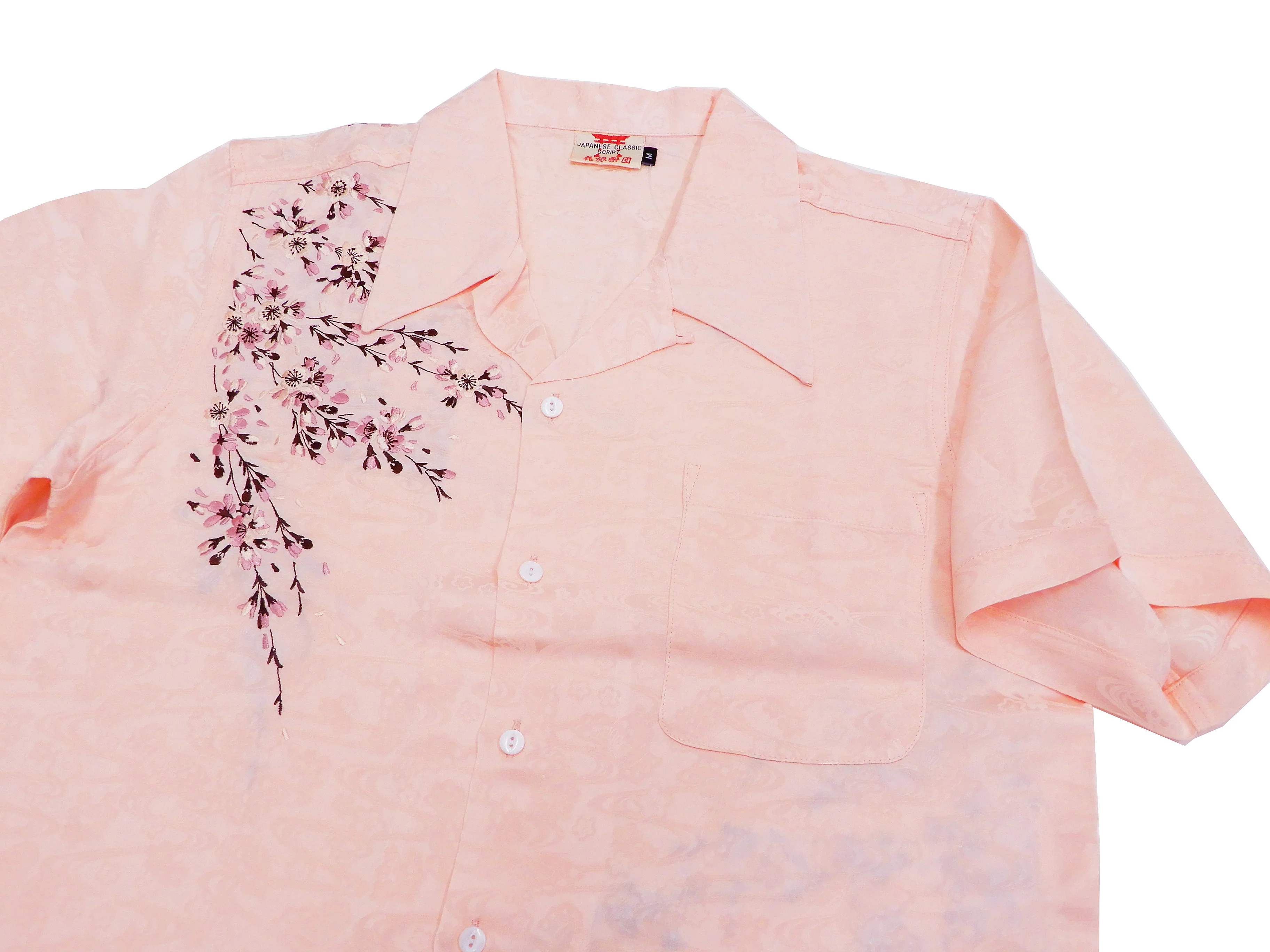 Hanatabi Gakudan Men's S/S Jacquard Shirt with Japanese Art Embroidery SS-001 Pink - Image 8