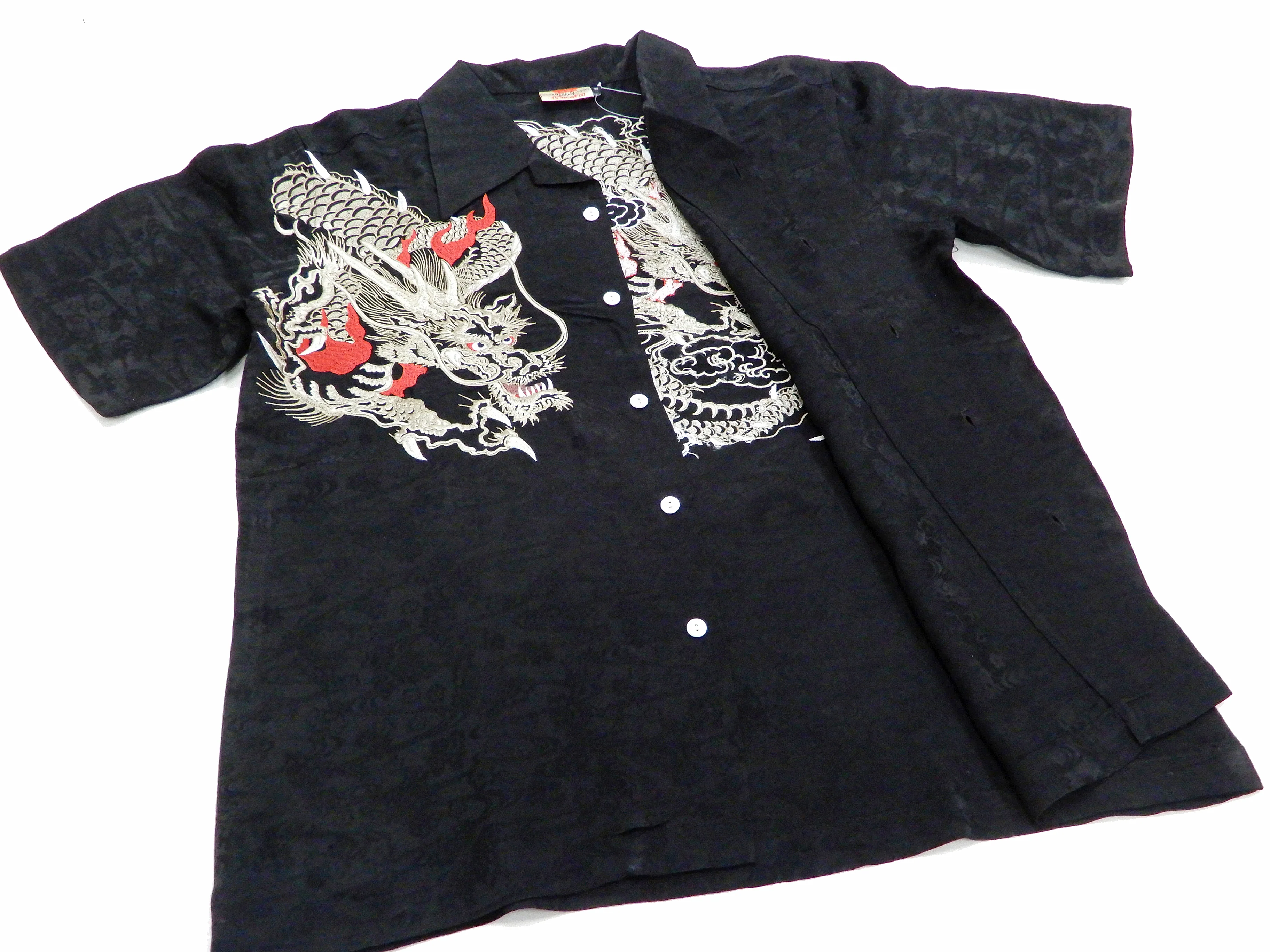 Hanatabi Gakudan Men's S/S Jacquard Shirt with Japanese Art Embroidery SS-003 Black - Image 11