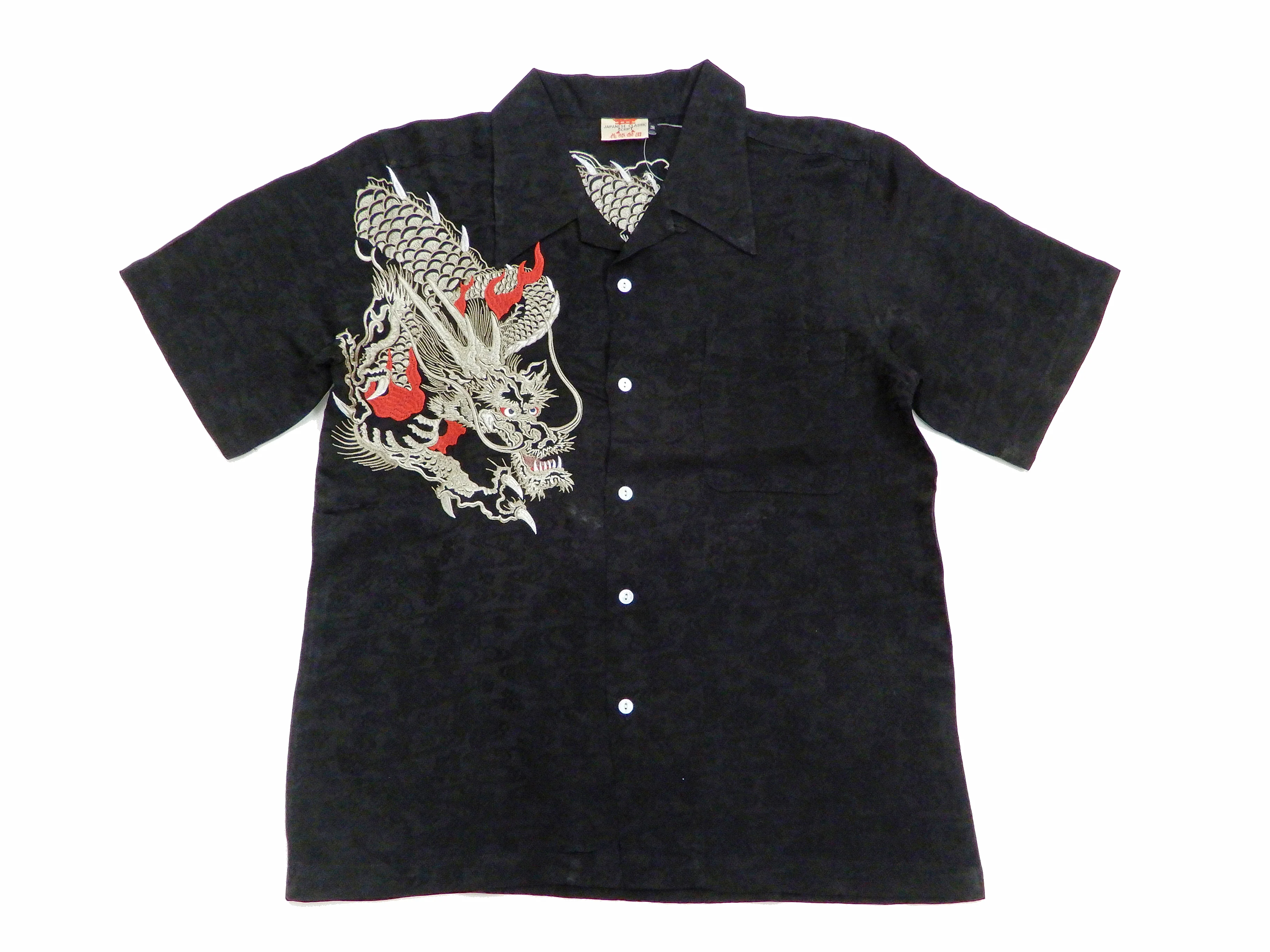 Hanatabi Gakudan Men's S/S Jacquard Shirt with Japanese Art Embroidery SS-003 Black - Image 7