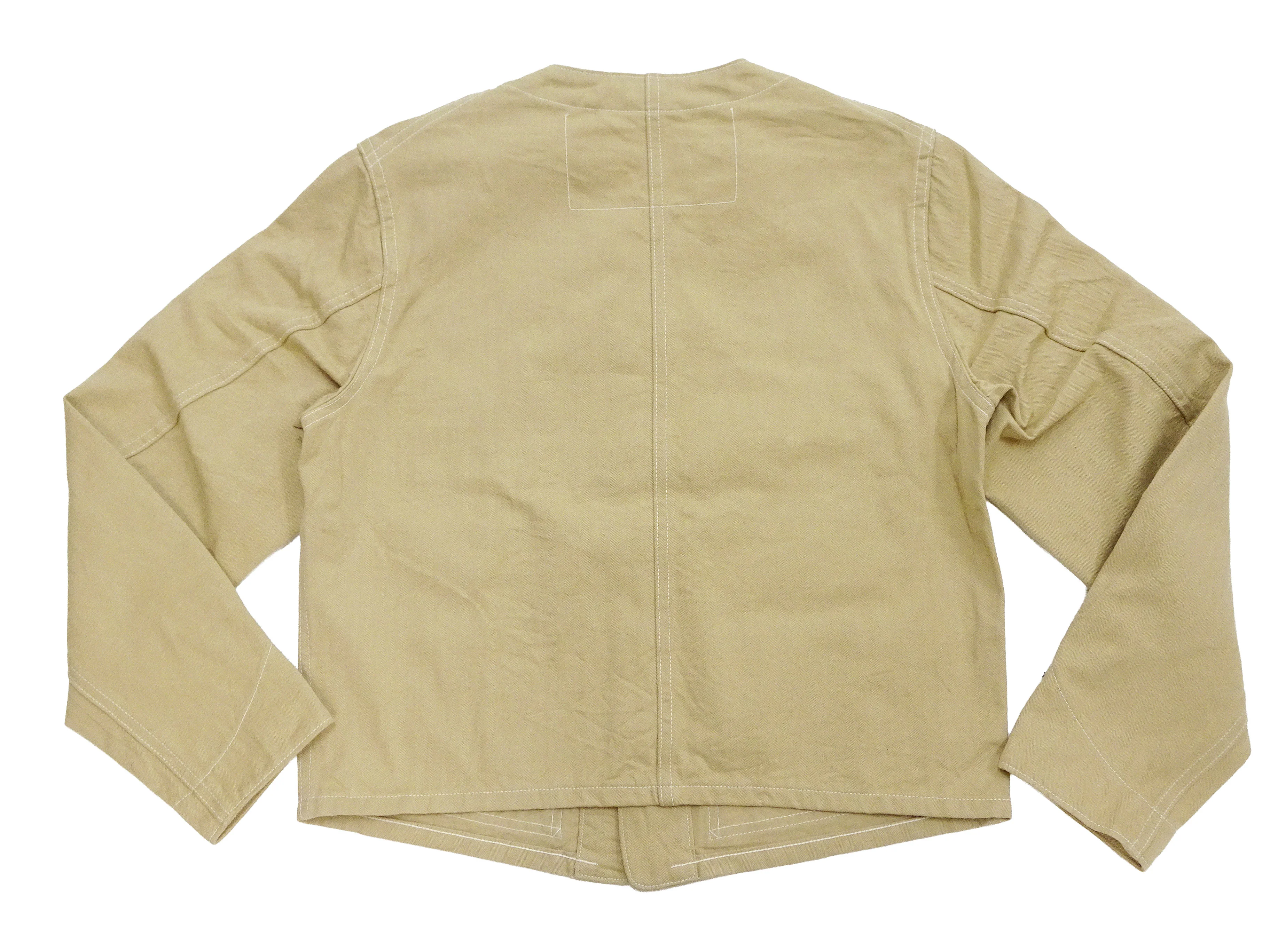 HEADLIGHT Men's 10oz. Random Herringbone Twill Engineer Jacket, Beige Collarless Work Jacket, Made in Japan (HD15909 401A One Wash) - Image 13