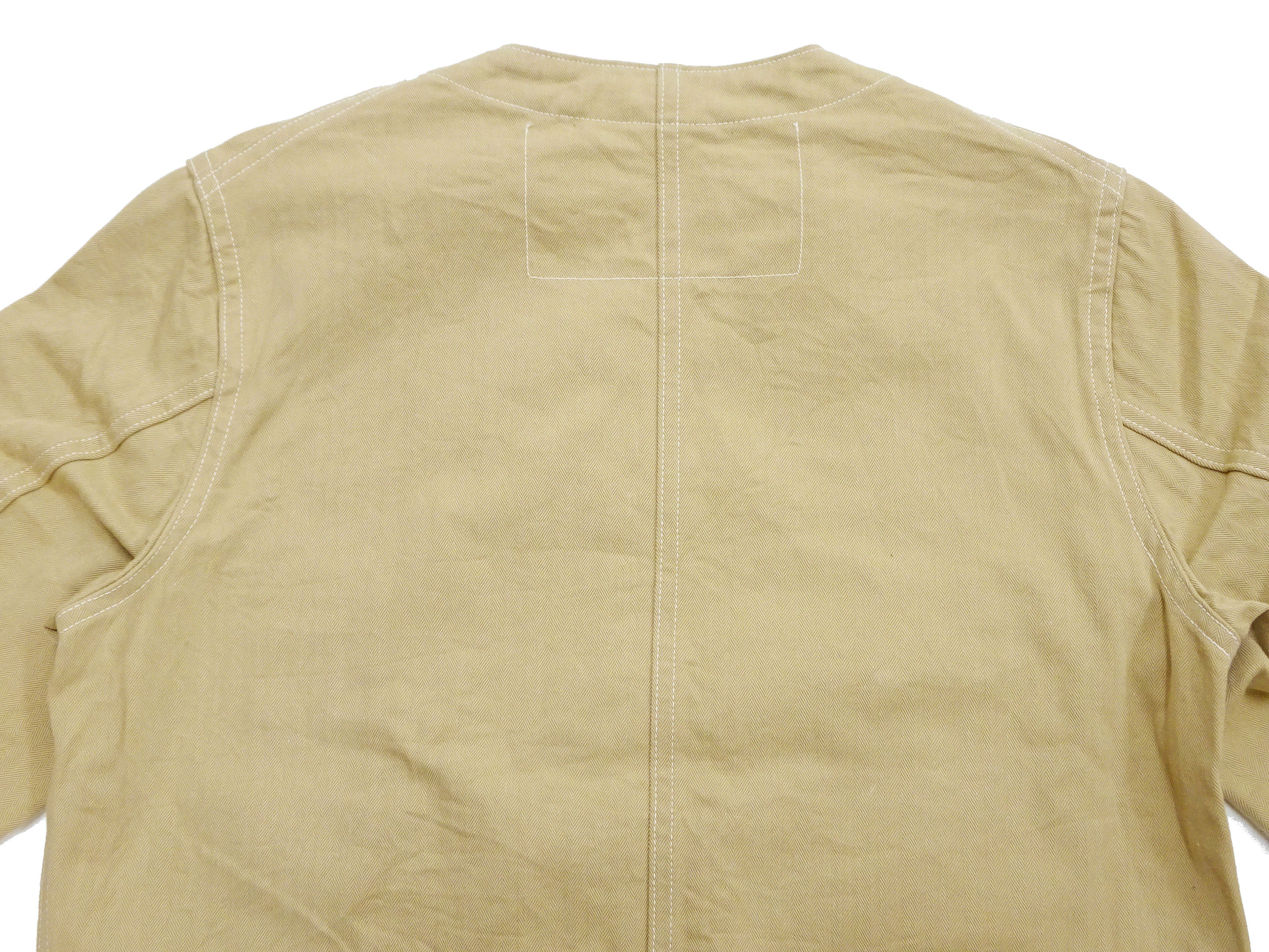 HEADLIGHT Men's 10oz. Random Herringbone Twill Engineer Jacket, Beige Collarless Work Jacket, Made in Japan (HD15909 401A One Wash) - Image 14