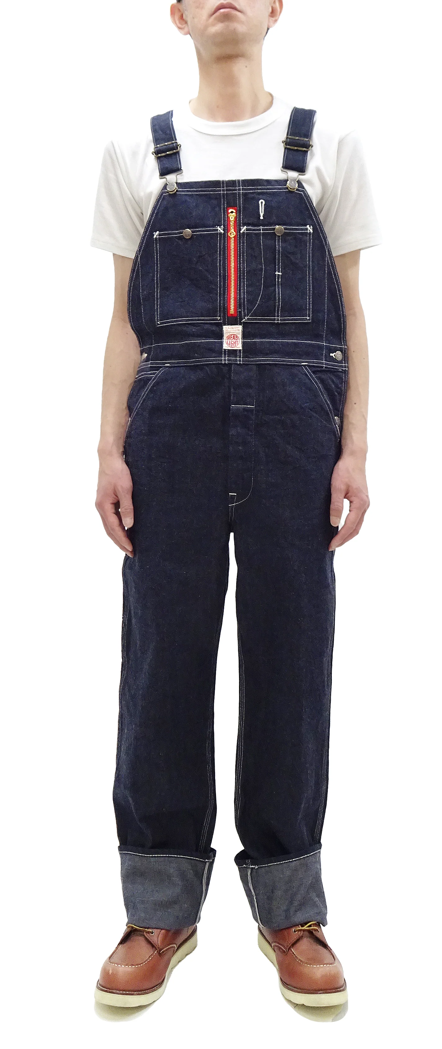 HEADLIGHT Overalls Men's Casual Unlined 11 Oz. Denim Low-back Bib Overalls with X-back Suspender Straps Toyo Enterprises HD42554 421A One-Wash - Image 5