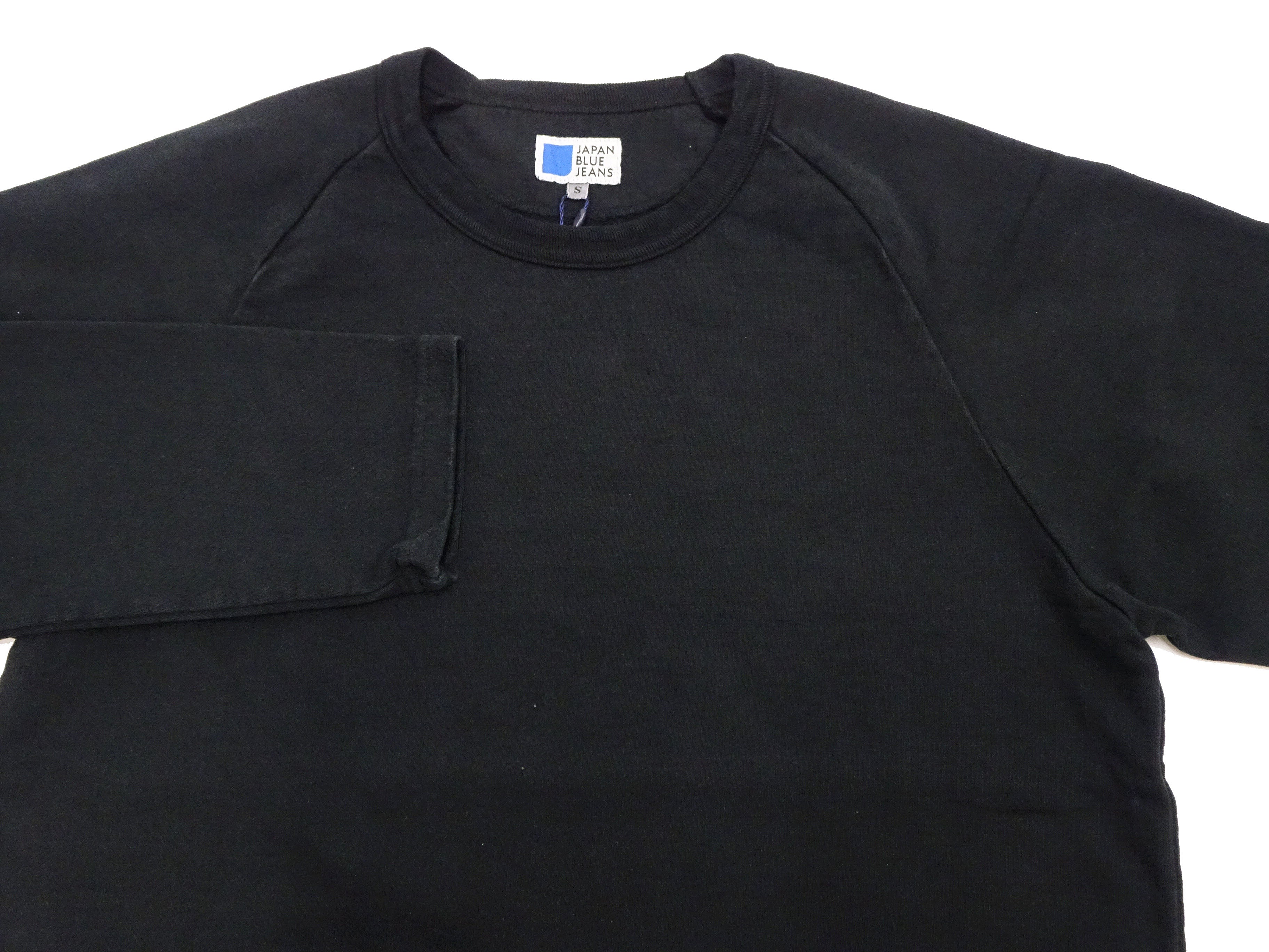 Japan Blue Jeans Long Sleeve French Terry T-Shirt Men's Casual Plain Crew-Neck Raglan-Sleeve Inlay Shirt JBKN1001 Black - Image 7