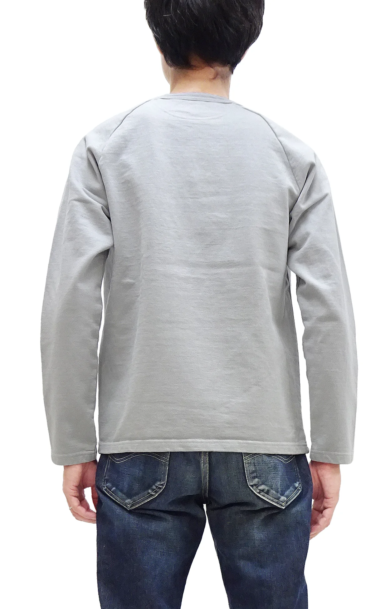 Japan Blue Jeans Long Sleeve French Terry T-Shirt Men's Casual Plain Crew-Neck Raglan-Sleeve Inlay Shirt JBKN1001 Light-Gray - Image 4