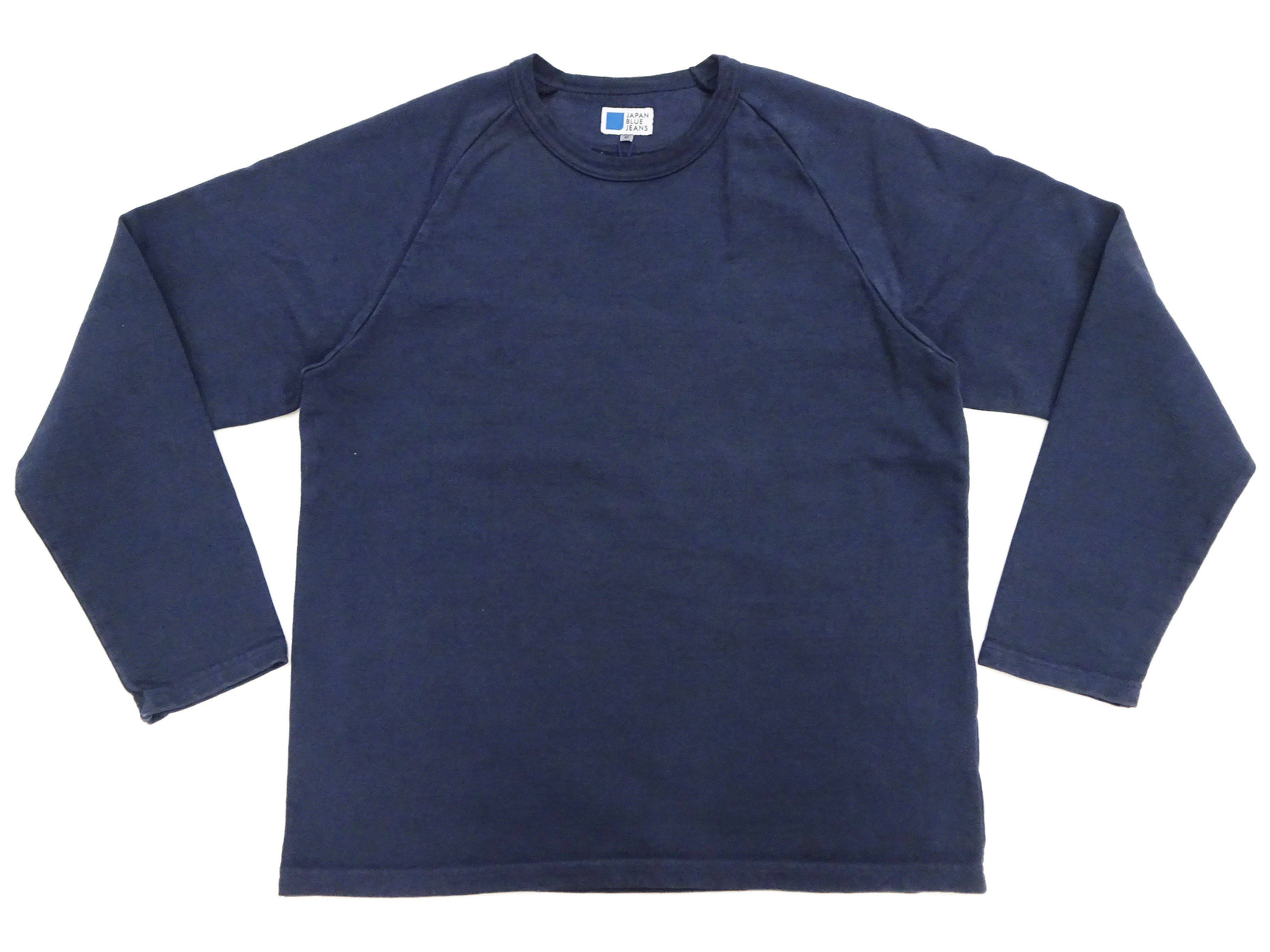 Japan Blue Jeans Long Sleeve French Terry T-Shirt Men's Casual Plain Crew-Neck Raglan-Sleeve Inlay Shirt JBKN1001 Navy-Blue - Image 6