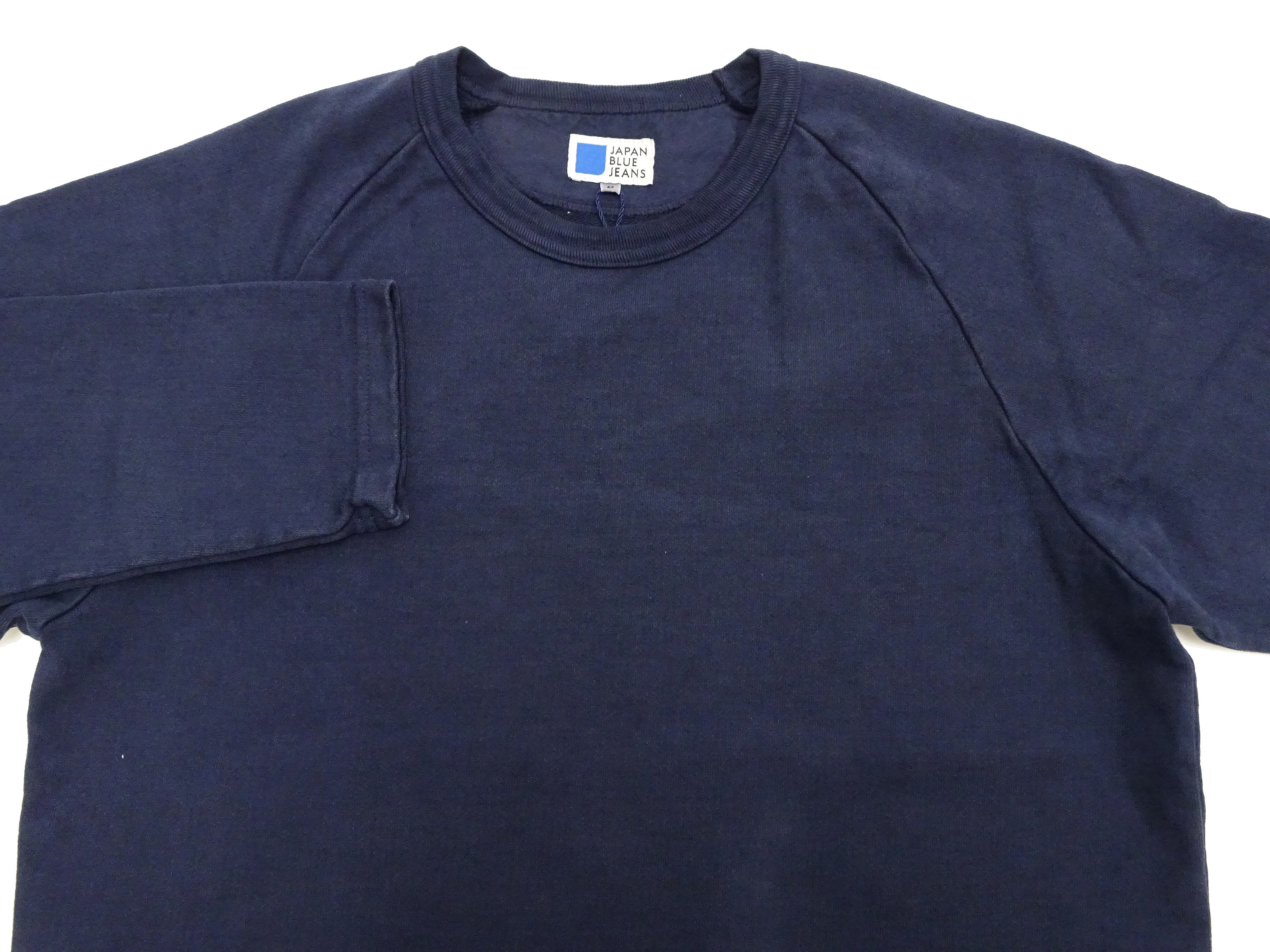 Japan Blue Jeans Long Sleeve French Terry T-Shirt Men's Casual Plain Crew-Neck Raglan-Sleeve Inlay Shirt JBKN1001 Navy-Blue - Image 7