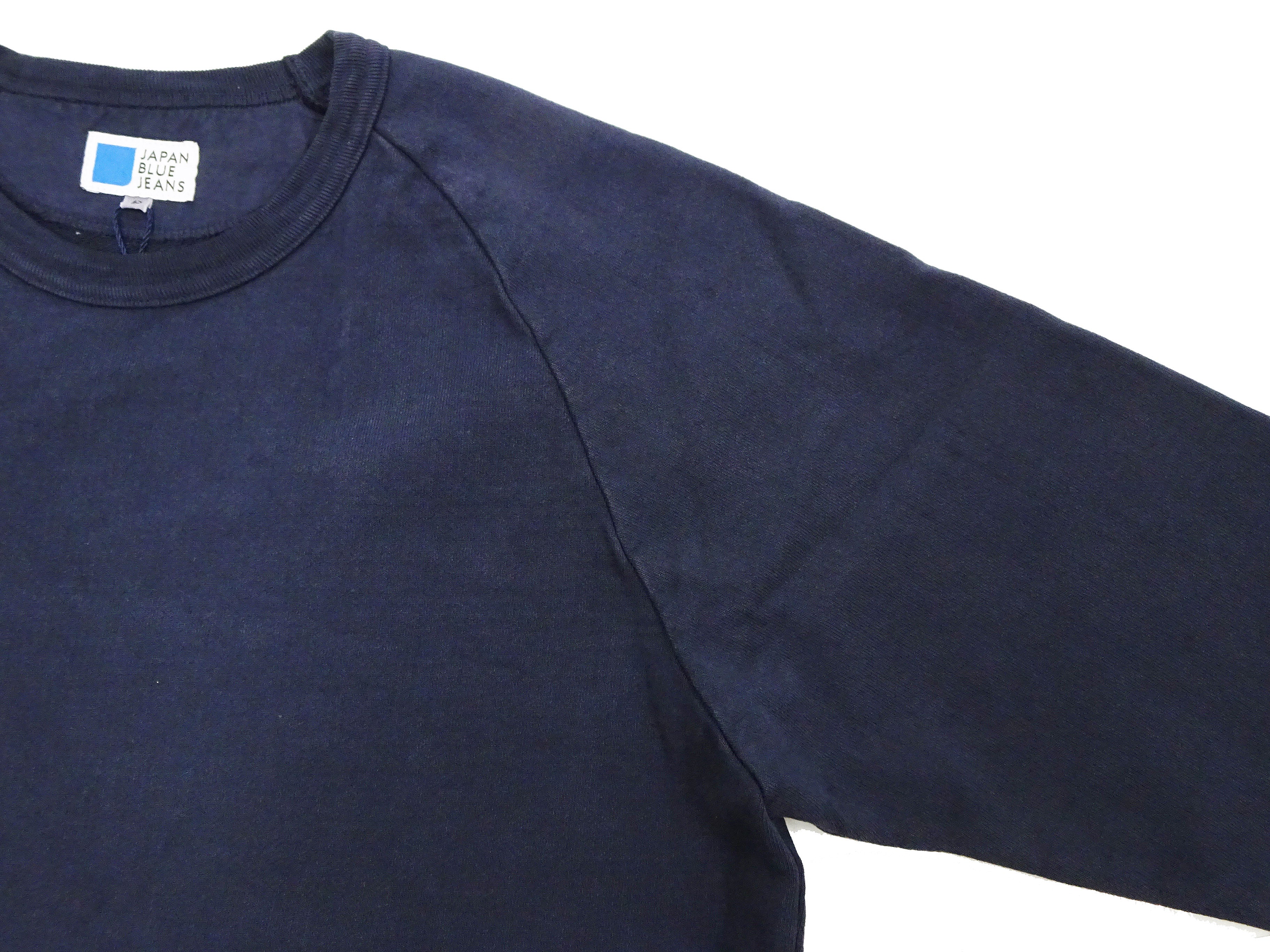 Japan Blue Jeans Long Sleeve French Terry T-Shirt Men's Casual Plain Crew-Neck Raglan-Sleeve Inlay Shirt JBKN1001 Navy-Blue - Image 9