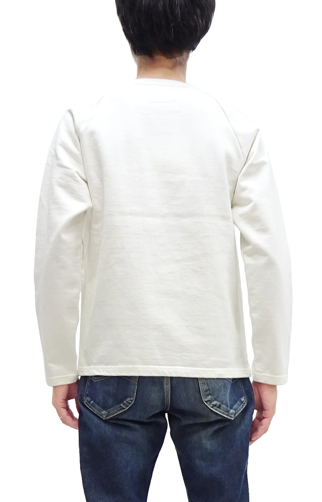 Japan Blue Jeans Long Sleeve French Terry T-Shirt Men's Casual Plain Crew-Neck Raglan-Sleeve Inlay Shirt JBKN1001 White - Image 4