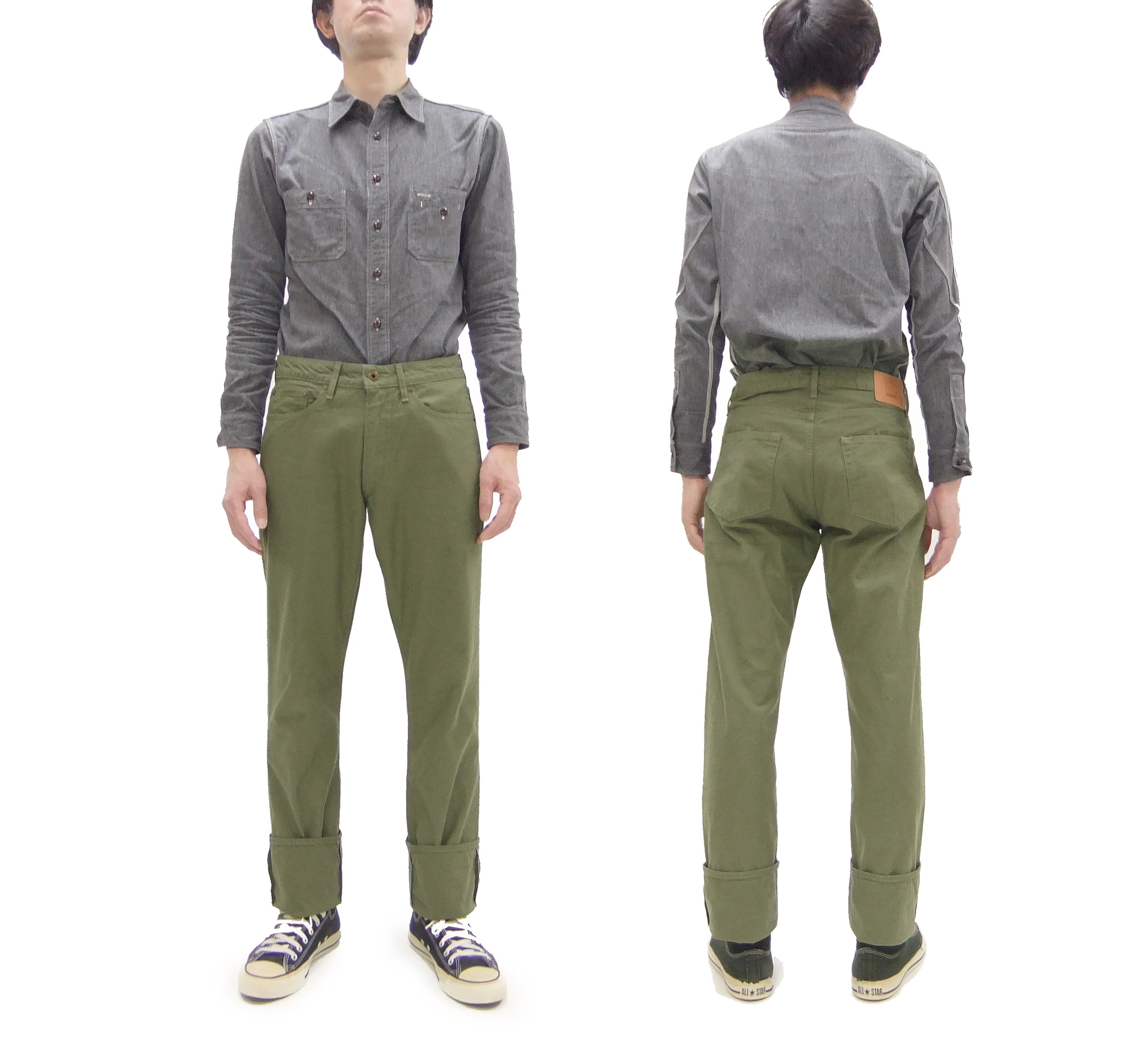 Japan Blue Jeans Men's Casual Pants Sulfur-Dyed Back Satin Trousers Olive with Regular & Straight Leg, Zip-Fly JBPT1410 One-Wash - Image 3