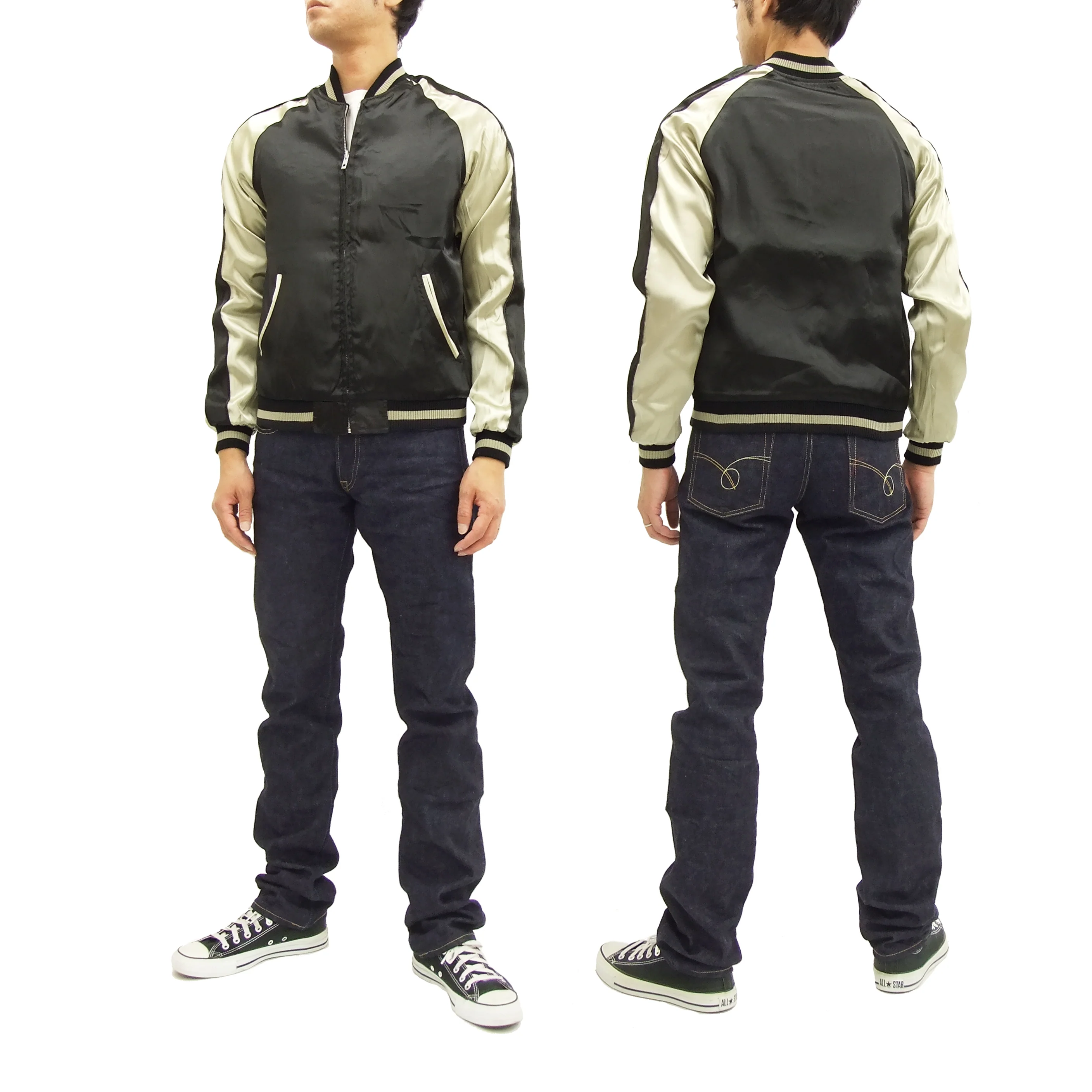 Japanesque Japanese Souvenir Jacket 3RSJ-023 Moon rabbit Men's Sukajan Black/Beige - Image 6