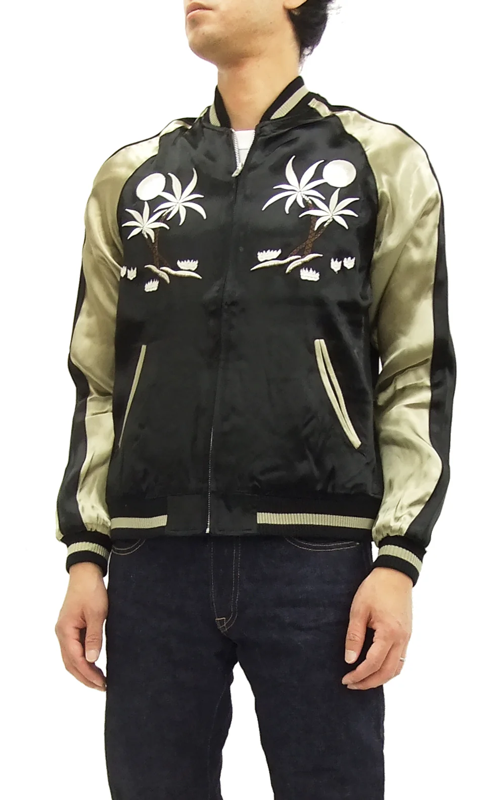 Japanesque Japanese Souvenir Jacket 3RSJ-026 Hawaii Men's Sukajan Black/Beige - Image 4