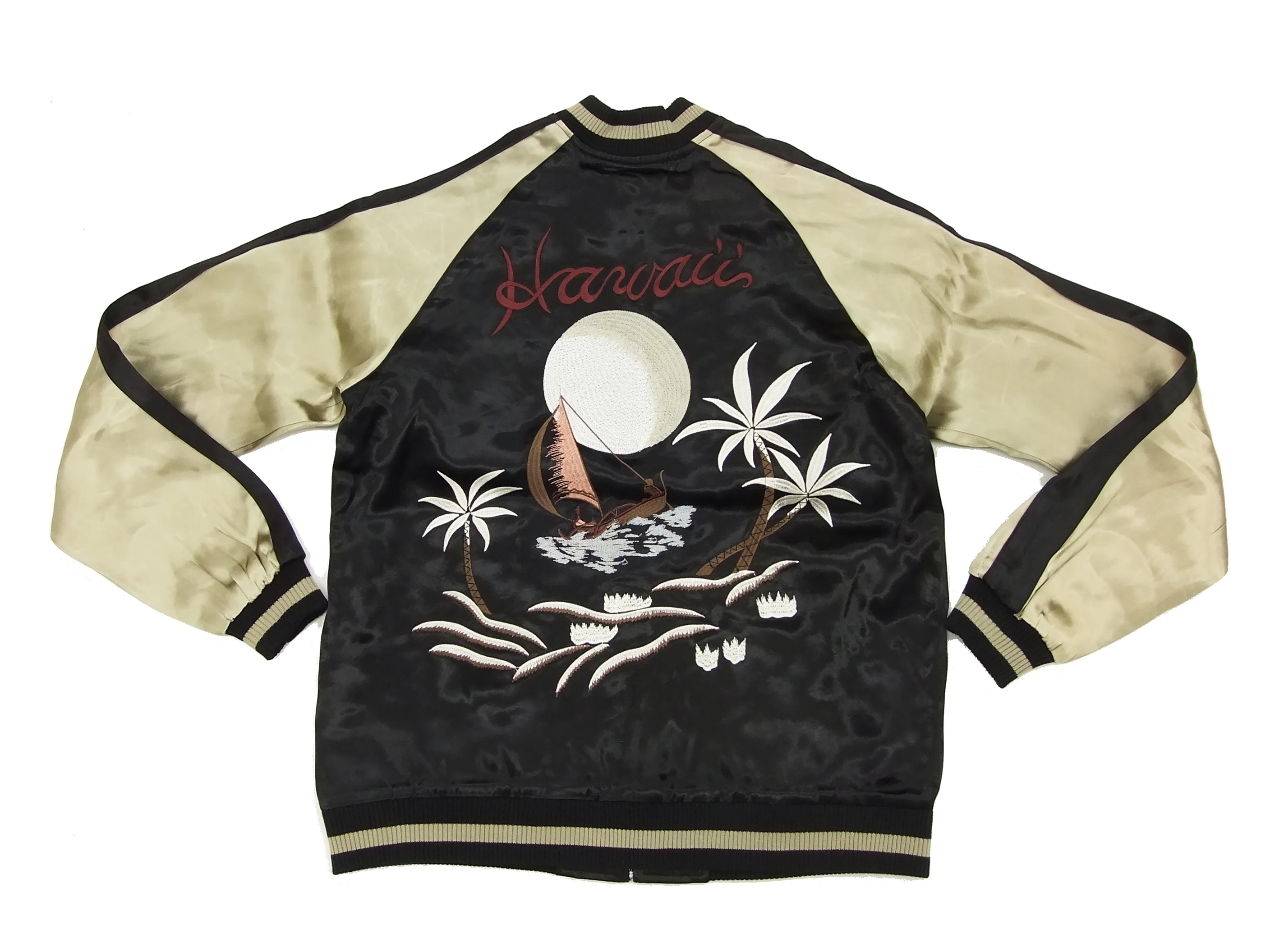 Japanesque Japanese Souvenir Jacket 3RSJ-026 Hawaii Men's Sukajan Black/Beige - Image 7