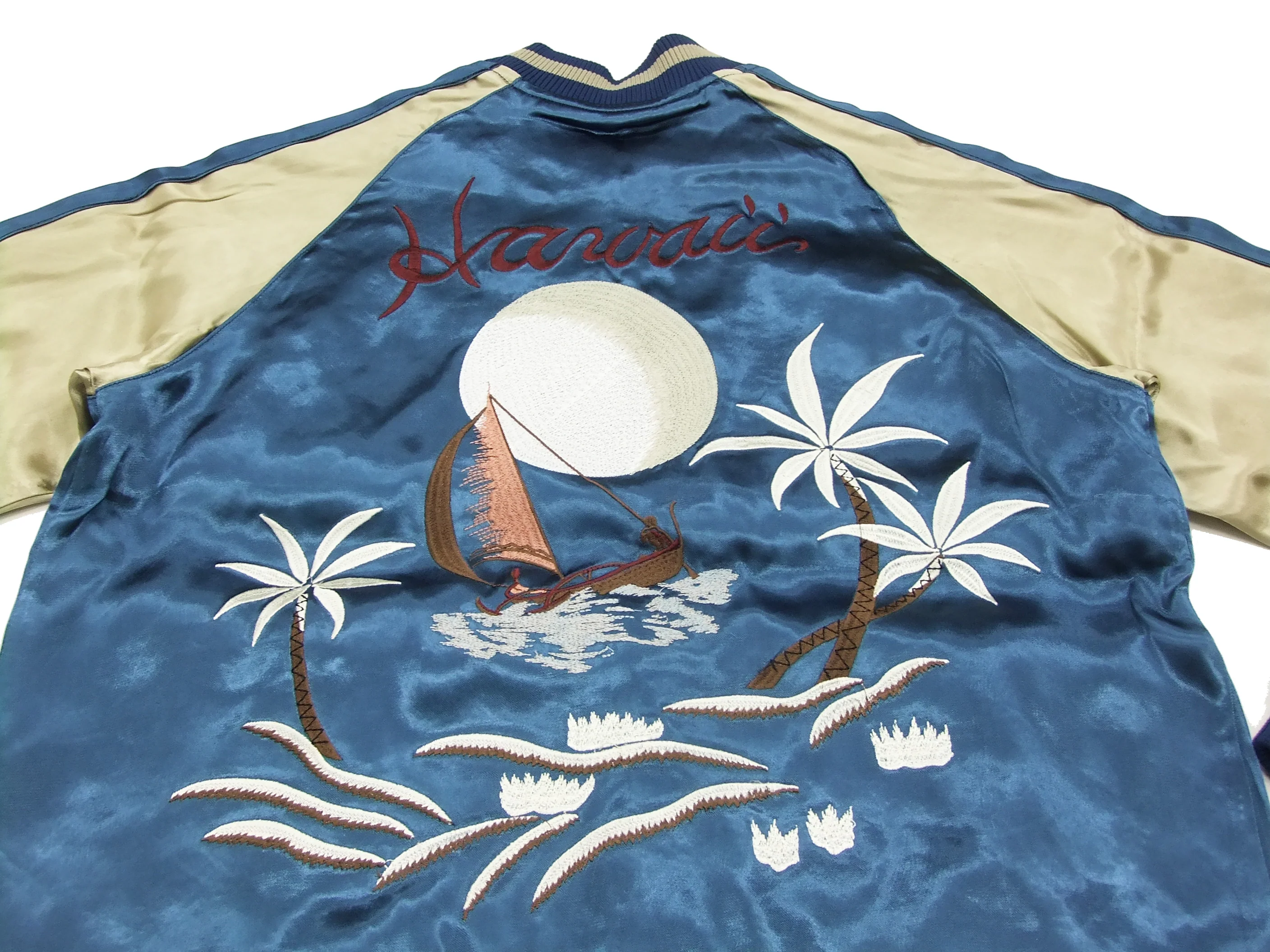 Japanesque Japanese Souvenir Jacket 3RSJ-026 Hawaii Men's Sukajan Blue/Beige - Image 8