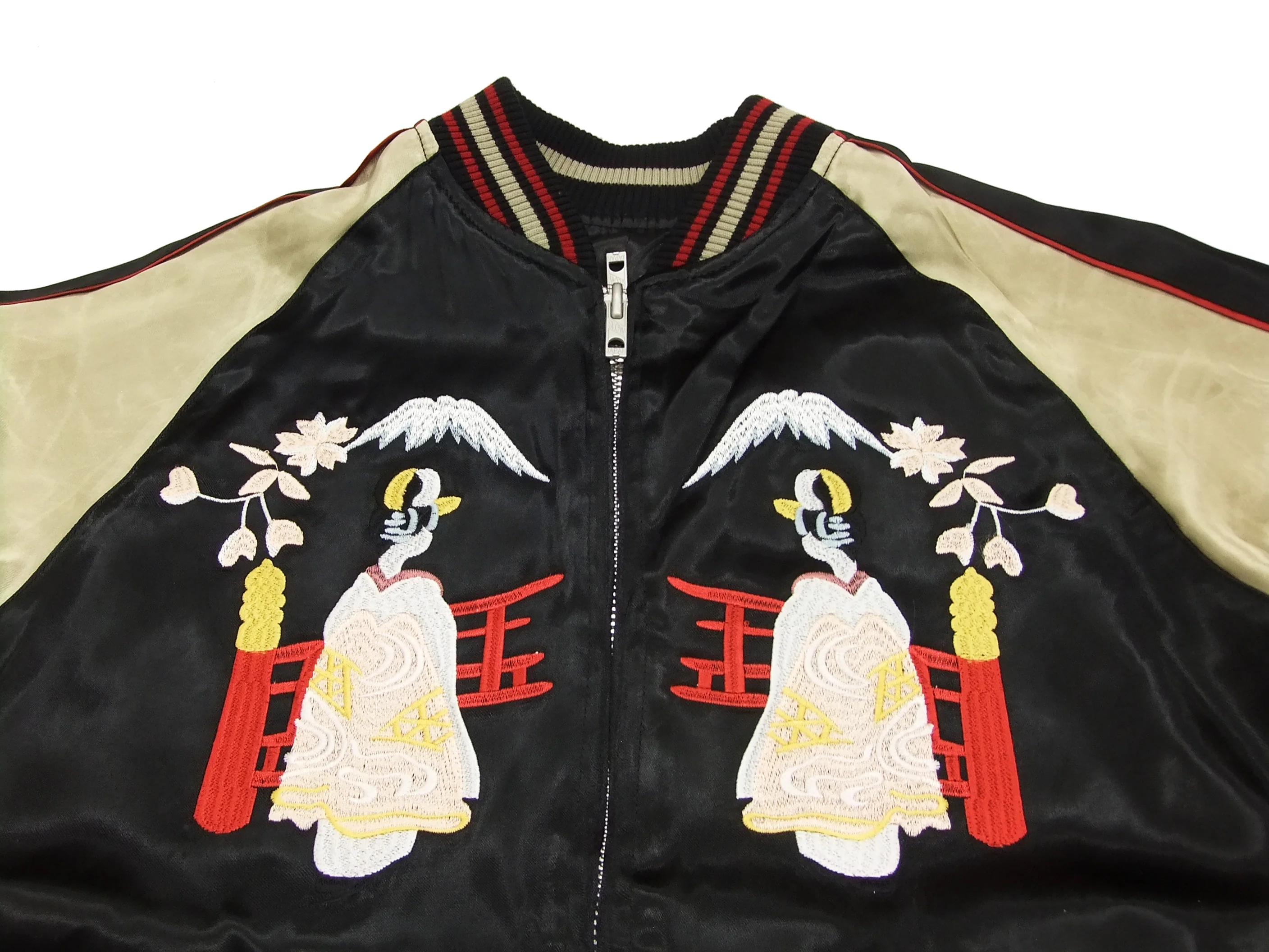 Japanesque Japanese Souvenir Jacket 3RSJ-029 Japan map Men's Sukajan Black/Beige - Image 10
