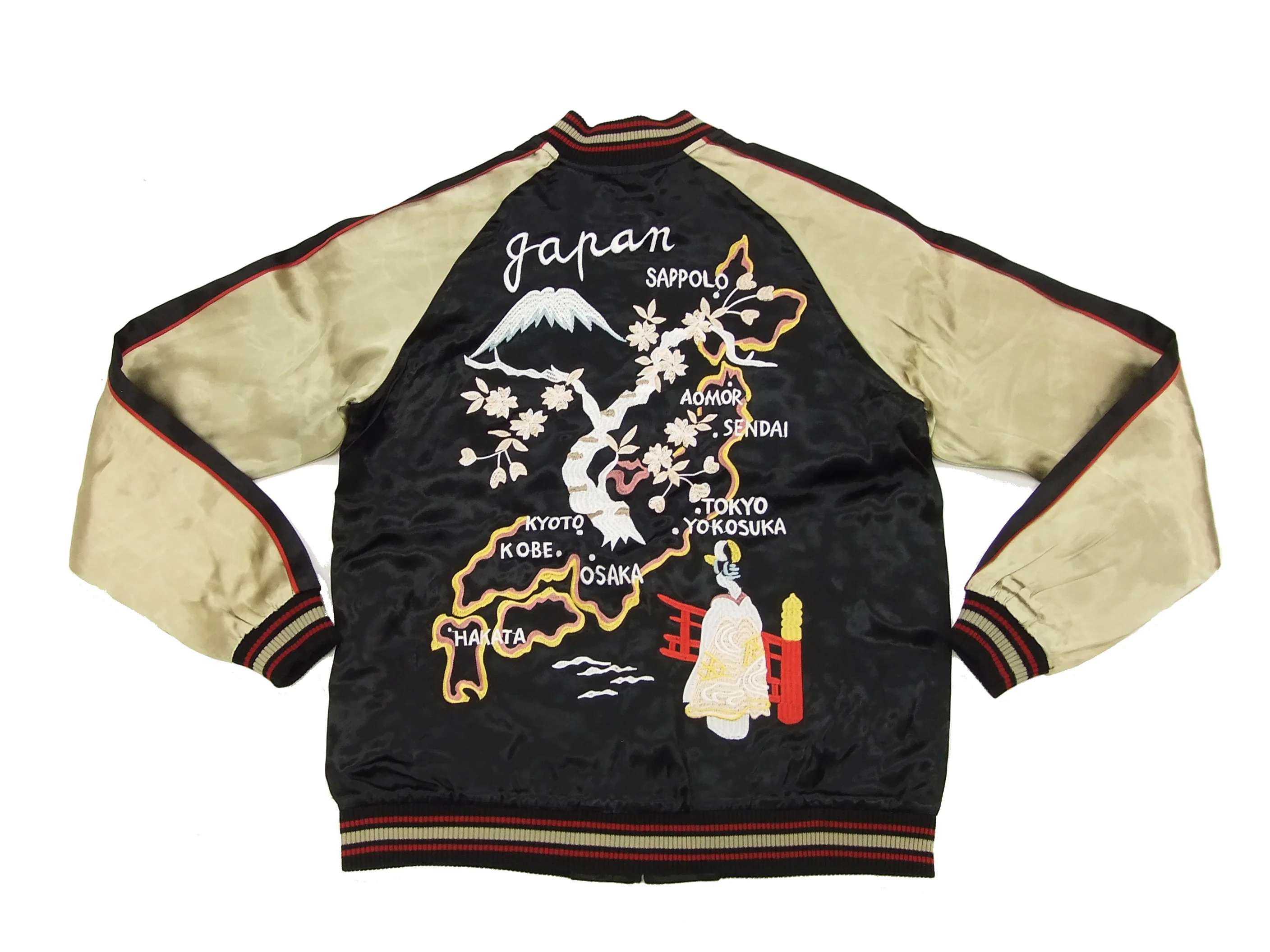 Japanesque Japanese Souvenir Jacket 3RSJ-029 Japan map Men's Sukajan Black/Beige - Image 7