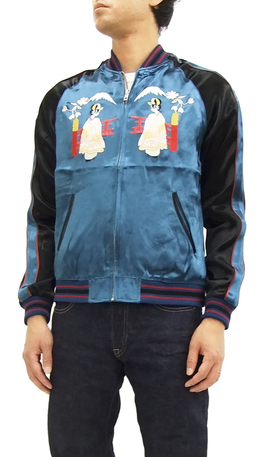 Japanesque Japanese Souvenir Jacket 3RSJ-029 Japan map Men's Sukajan Navy-Blue/Black - Image 5
