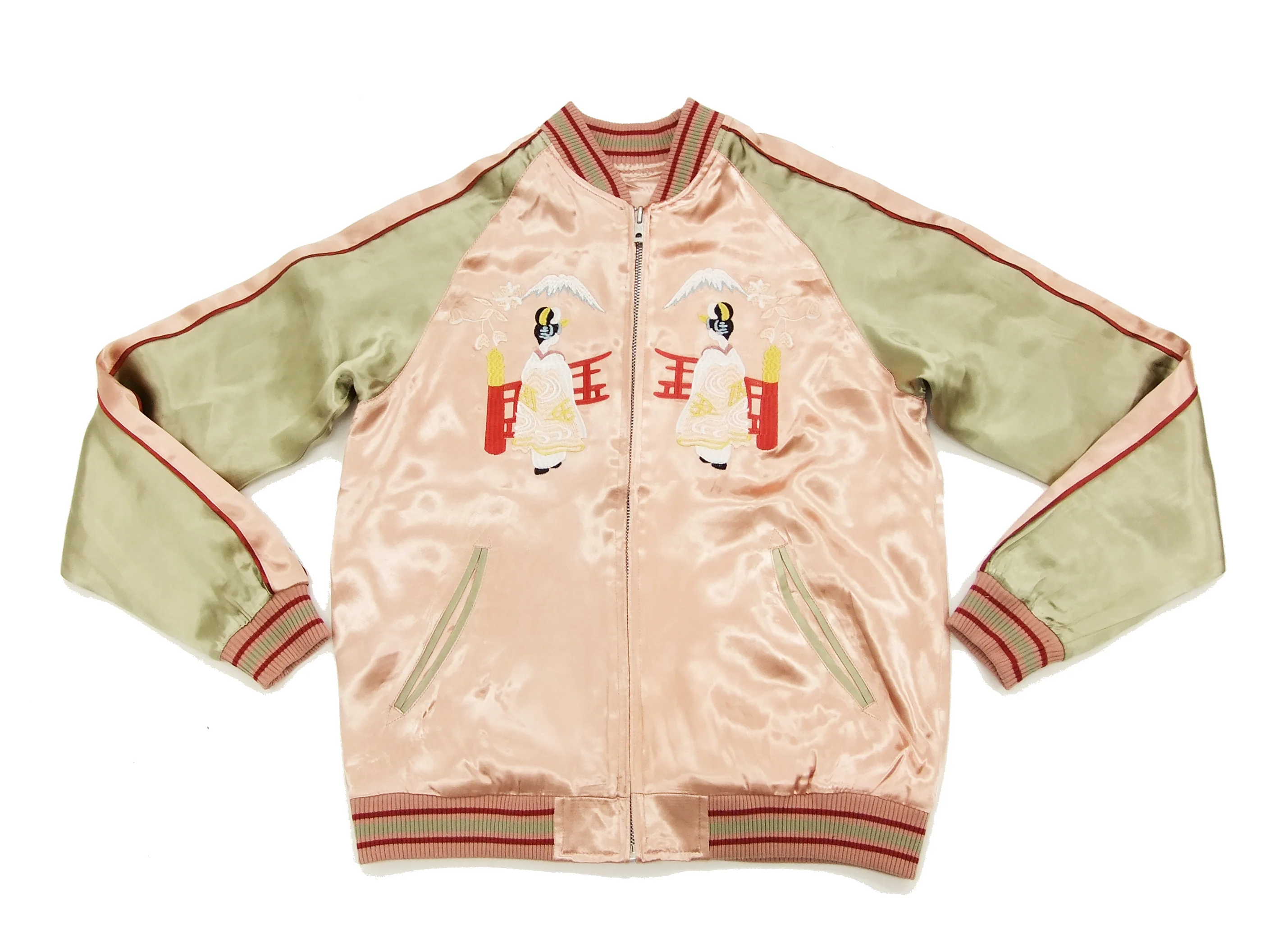Japanesque Japanese Souvenir Jacket 3RSJ-029 Japan map Men's Sukajan Pink/Gold - Image 10