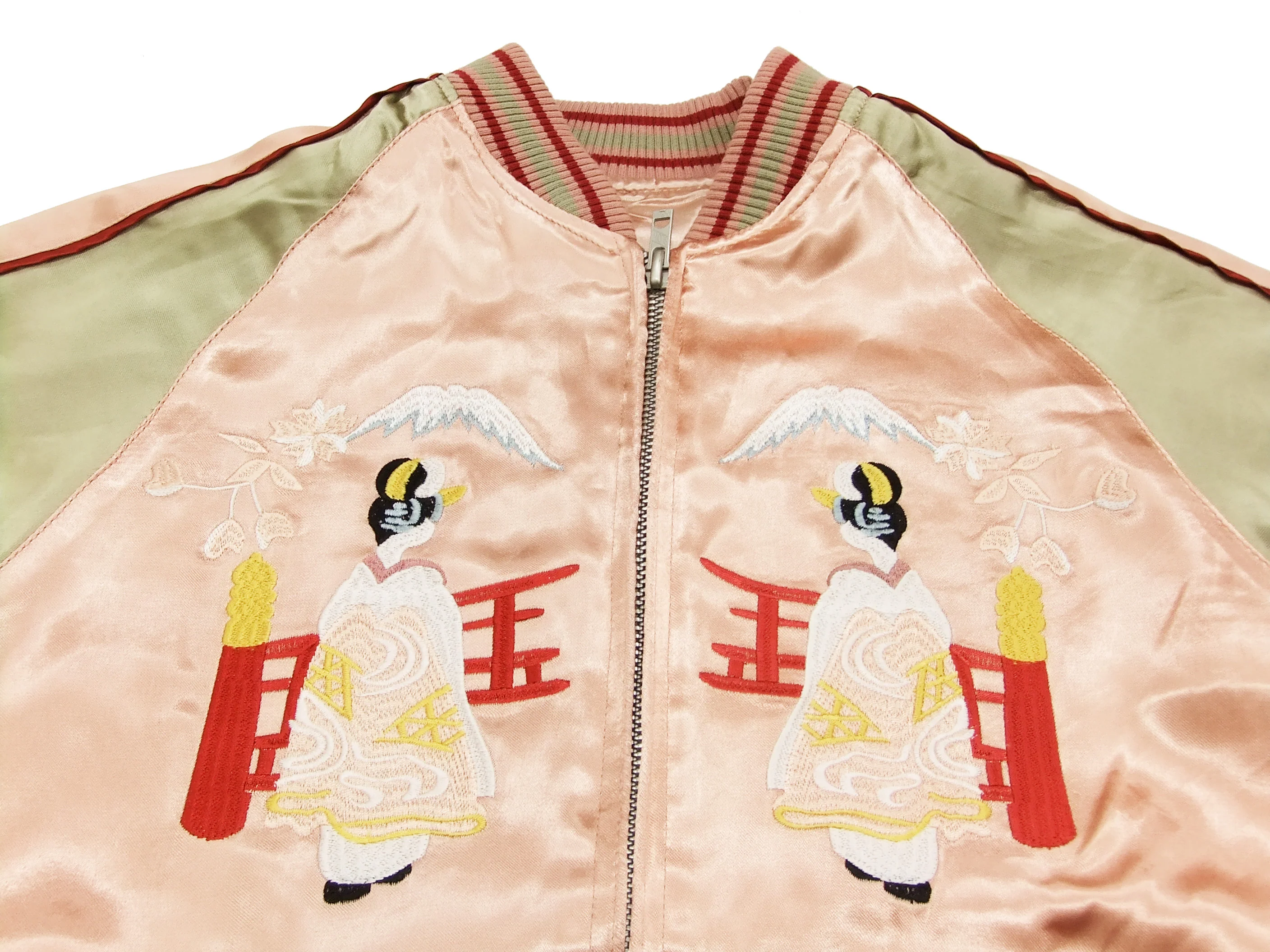 Japanesque Japanese Souvenir Jacket 3RSJ-029 Japan map Men's Sukajan Pink/Gold - Image 11