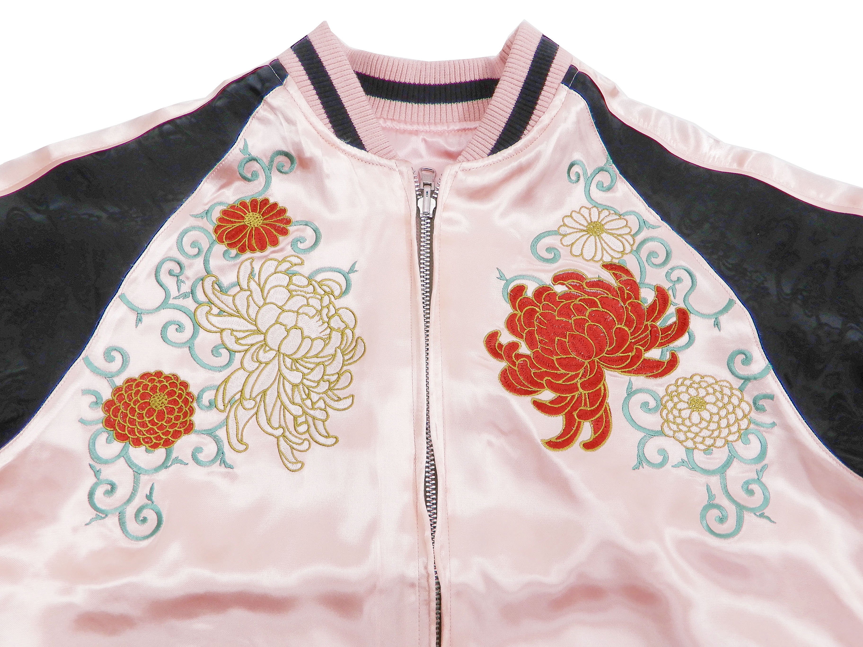 Japanesque Men's Japanese Souvenir Jacket Chrysanthemum Sukajan 3RSJ-703 Pink/Black - Image 6