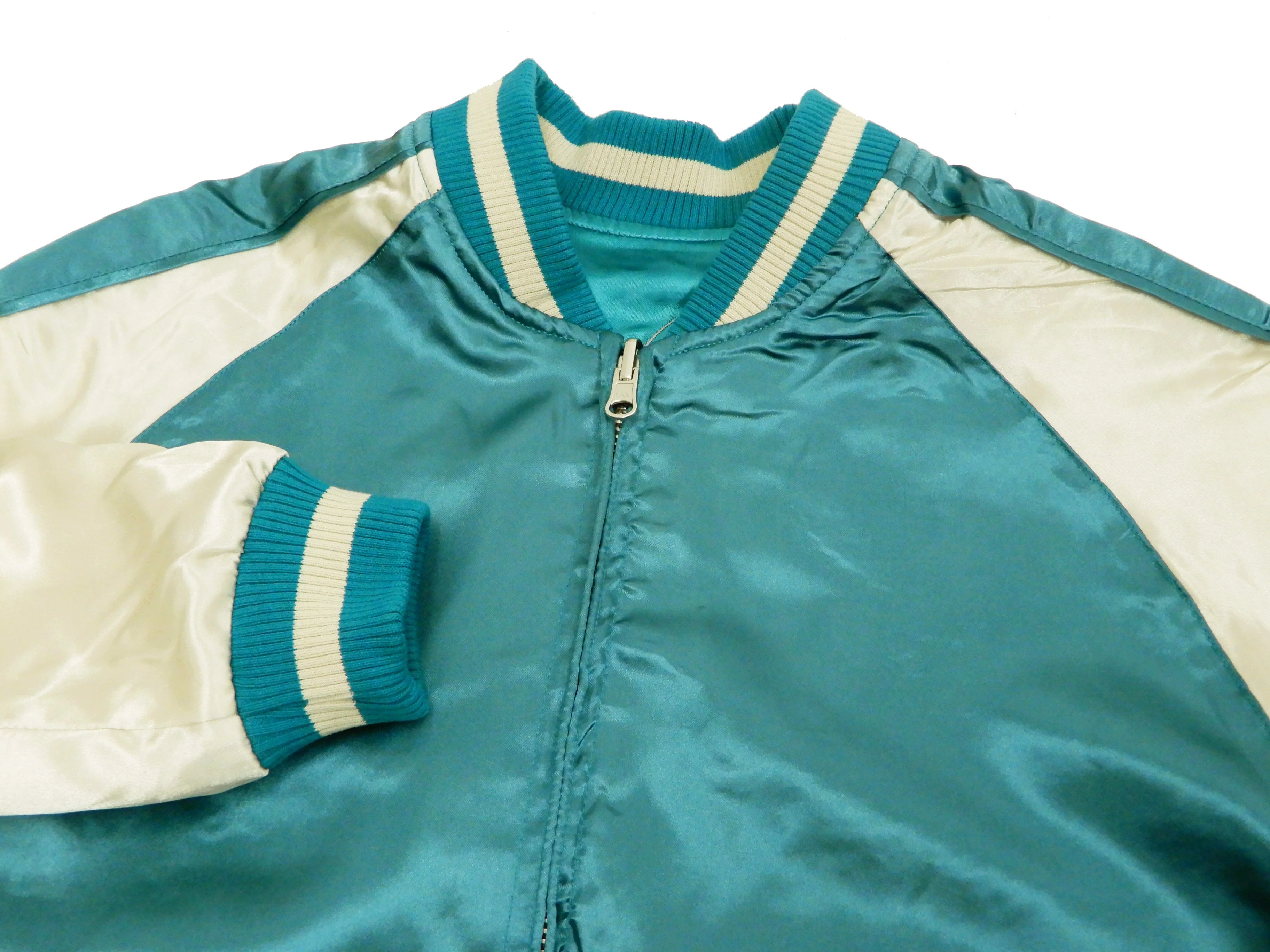 Japanesque Men's Japanese Souvenir Jacket Dragon Embroidered Sukajan 3RSJ-024 Blue-Green/Off - Image 13