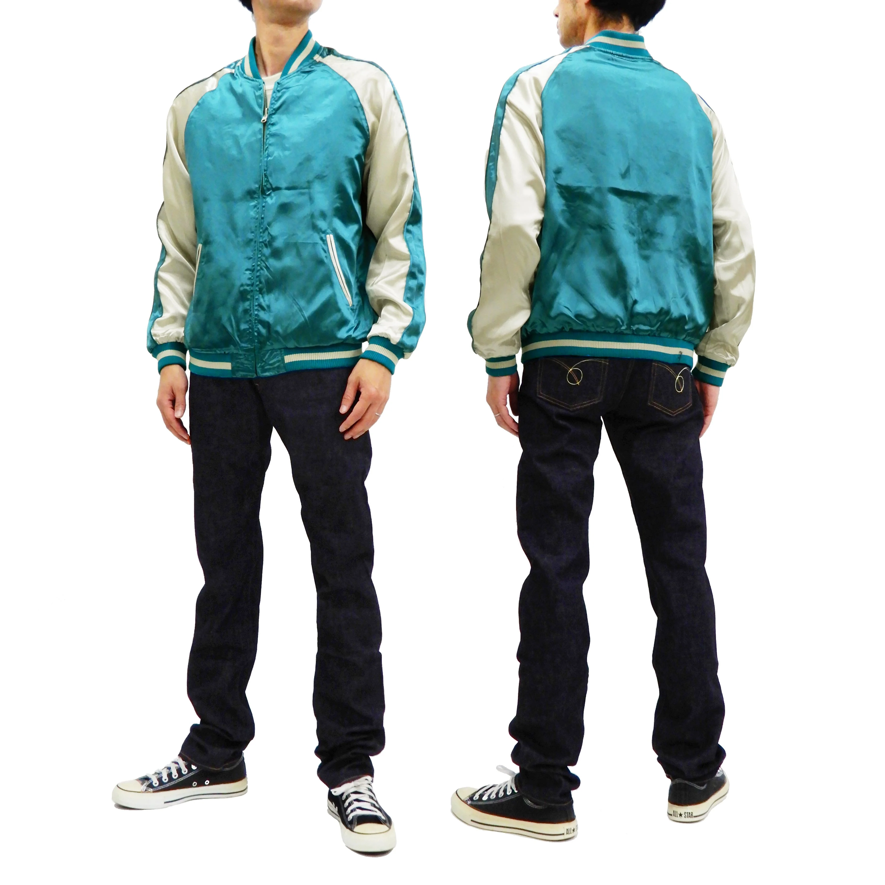 Japanesque Men's Japanese Souvenir Jacket Dragon Embroidered Sukajan 3RSJ-024 Blue-Green/Off - Image 6