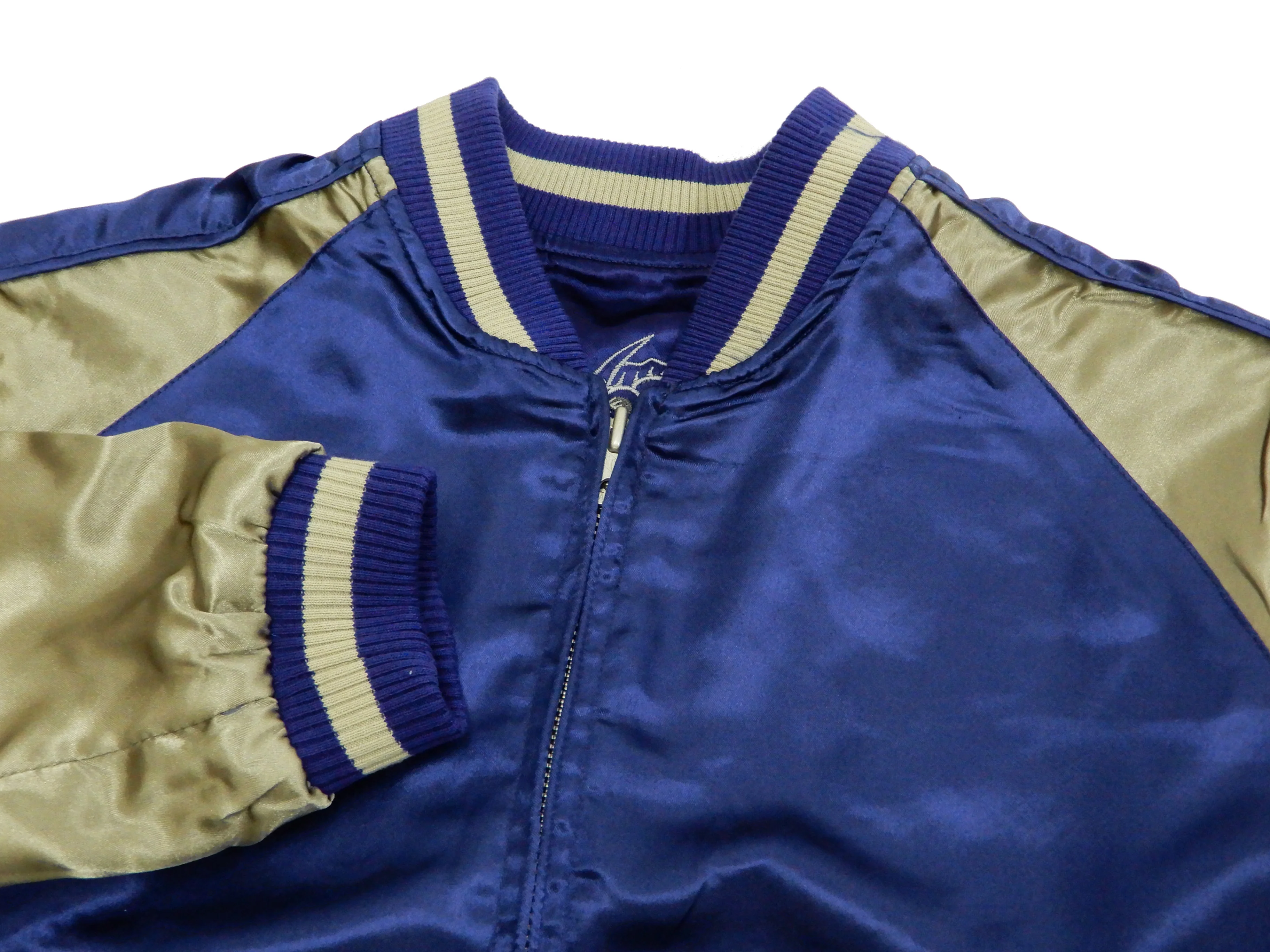 Japanesque Men's Japanese Souvenir Jacket Dragon Sukajan 3RSJ-024 Navy-Blue/Beige - Image 14