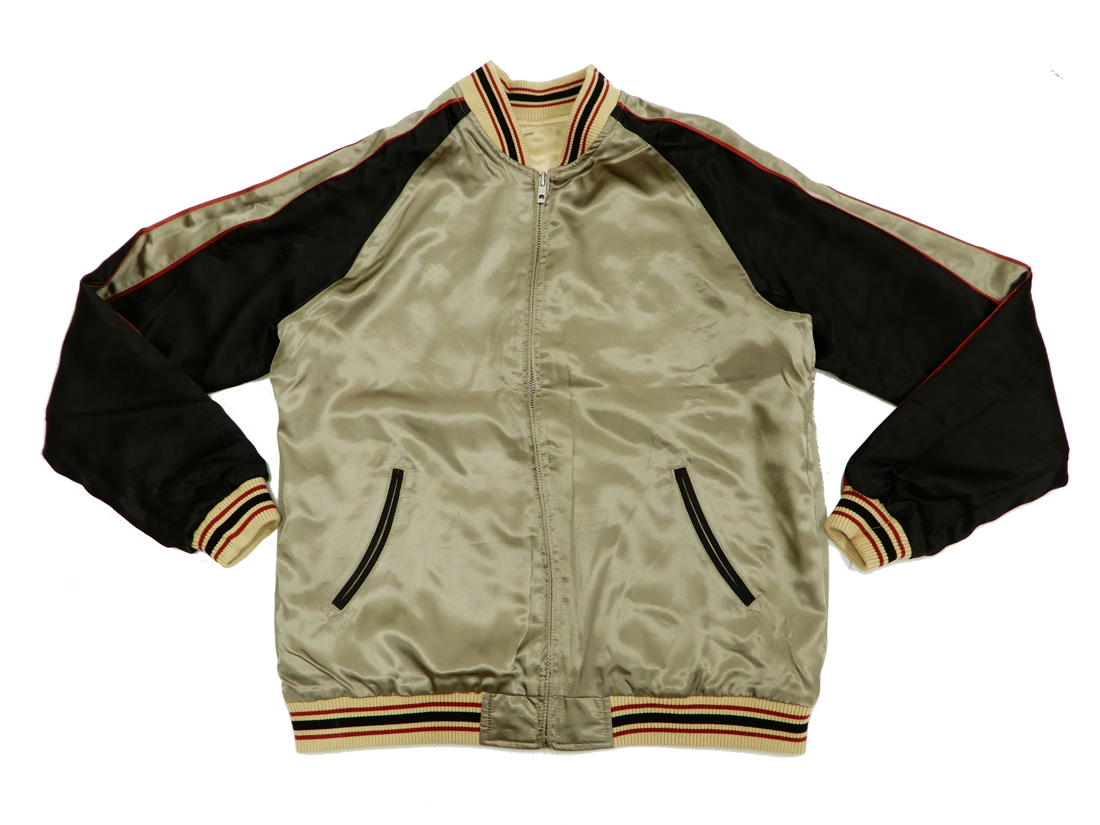 Japanesque Mens Japanese Souvenir Jacket Goldfish Bowl Sukajan 3RSJ-045 Beige/Black - Image 13