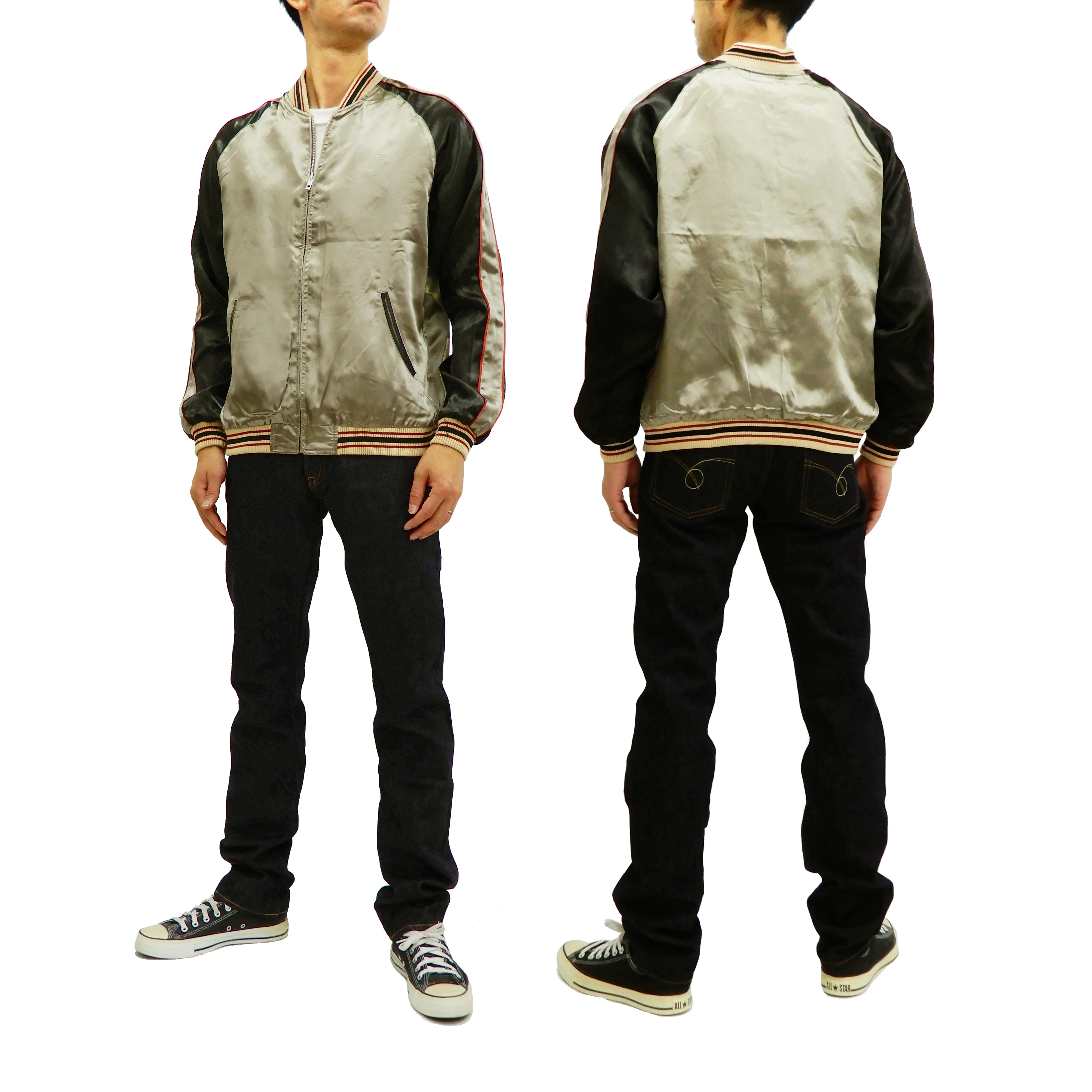 Japanesque Mens Japanese Souvenir Jacket Goldfish Bowl Sukajan 3RSJ-045 Beige/Black - Image 6
