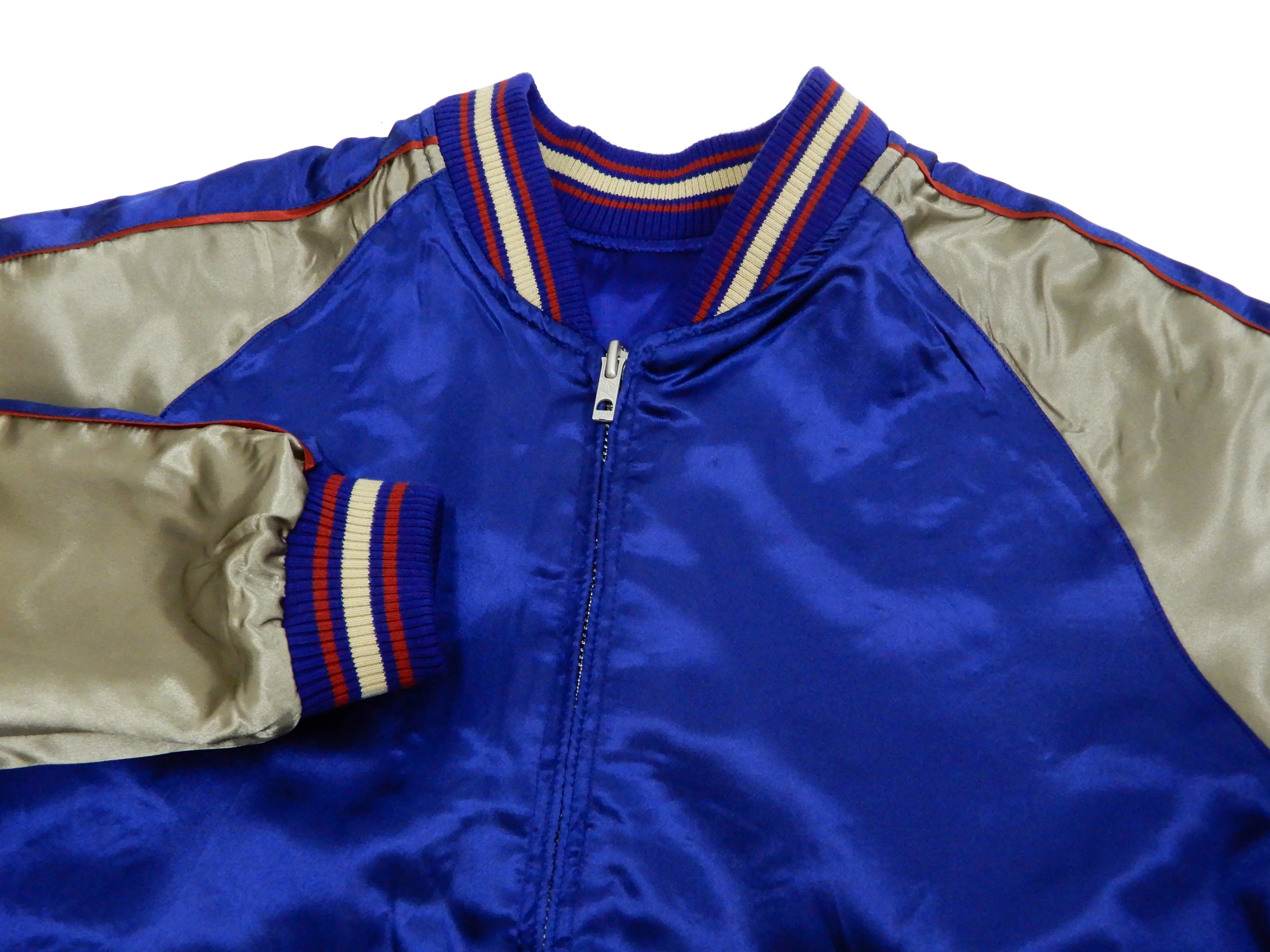 Japanesque Men's Japanese Souvenir Jacket Goldfish Embroidered Sukajan 3RSJ-015 Blue/Beige - Image 14