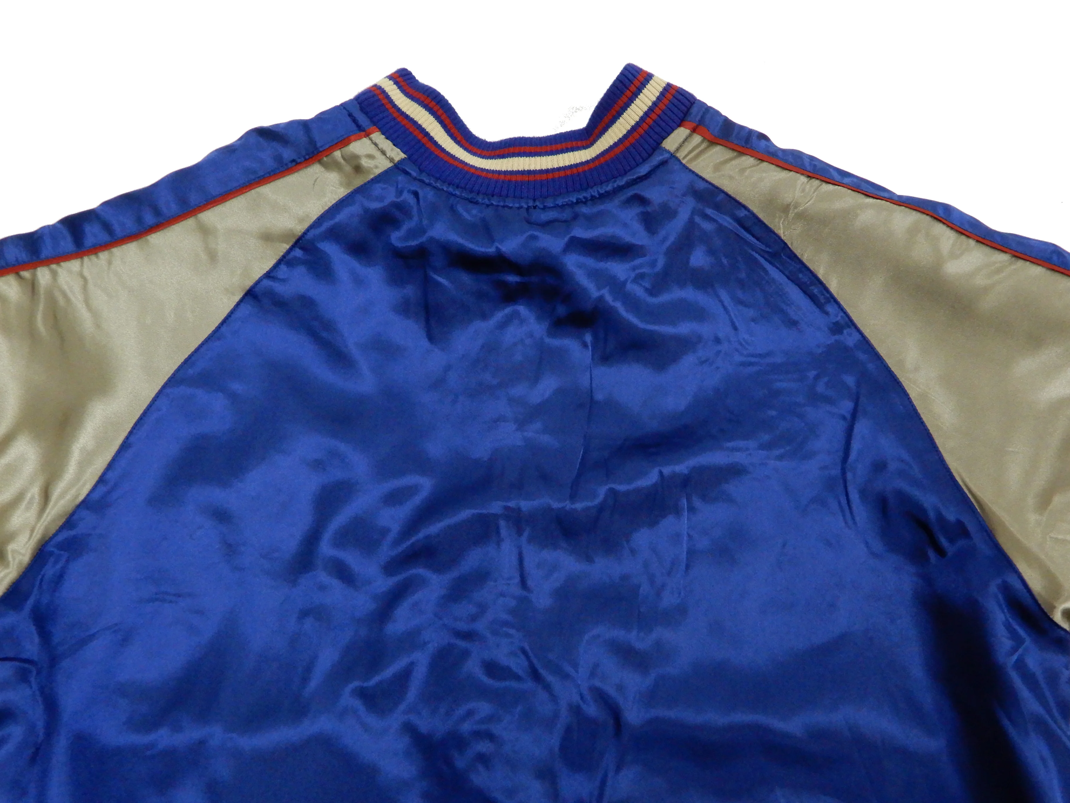 Japanesque Men's Japanese Souvenir Jacket Goldfish Embroidered Sukajan 3RSJ-015 Blue/Beige - Image 16