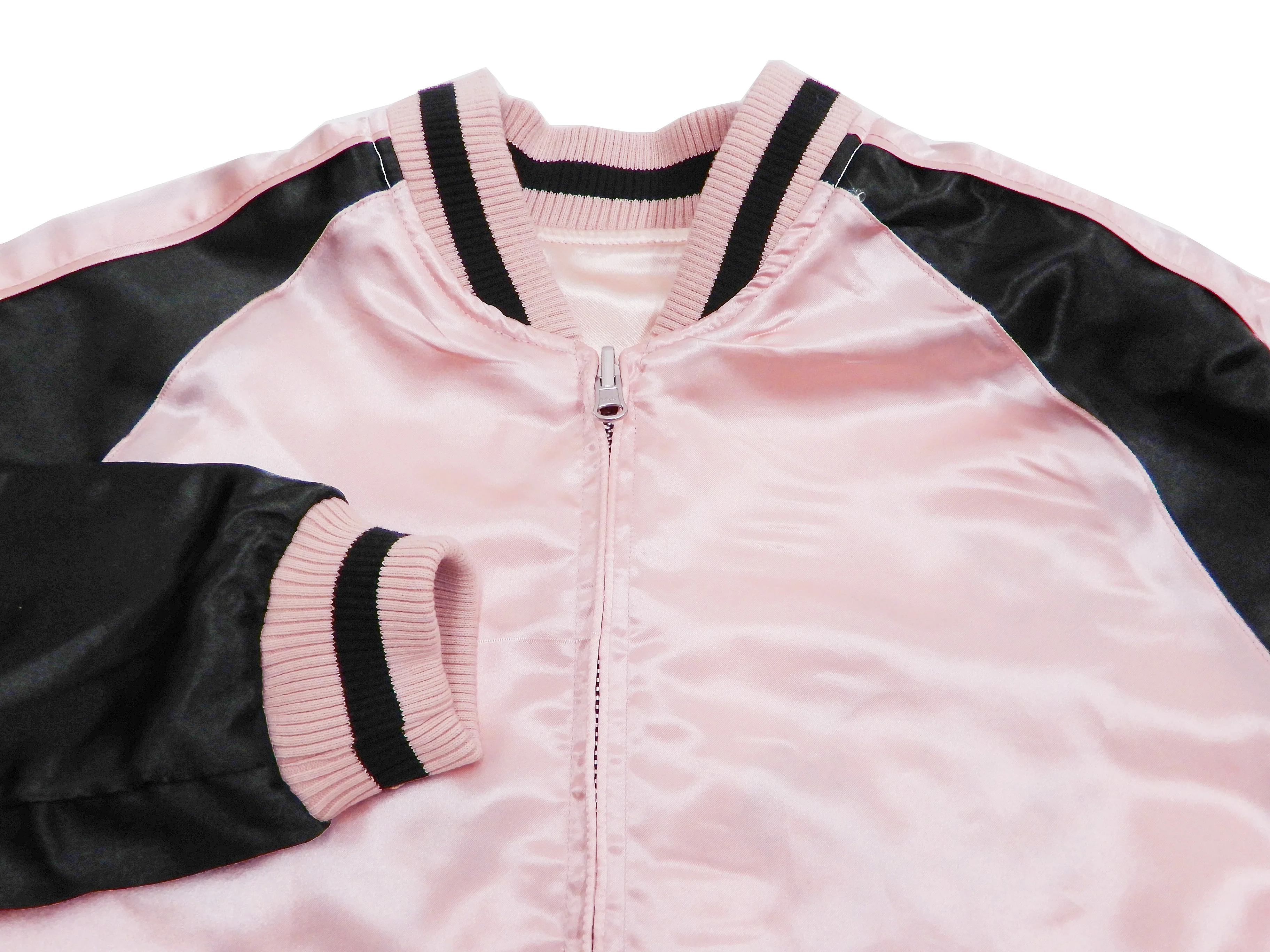 Japanesque Men's Japanese Souvenir Jacket Goldfish Embroidery Sukajan 3RSJ-702 Pink/Black - Image 14