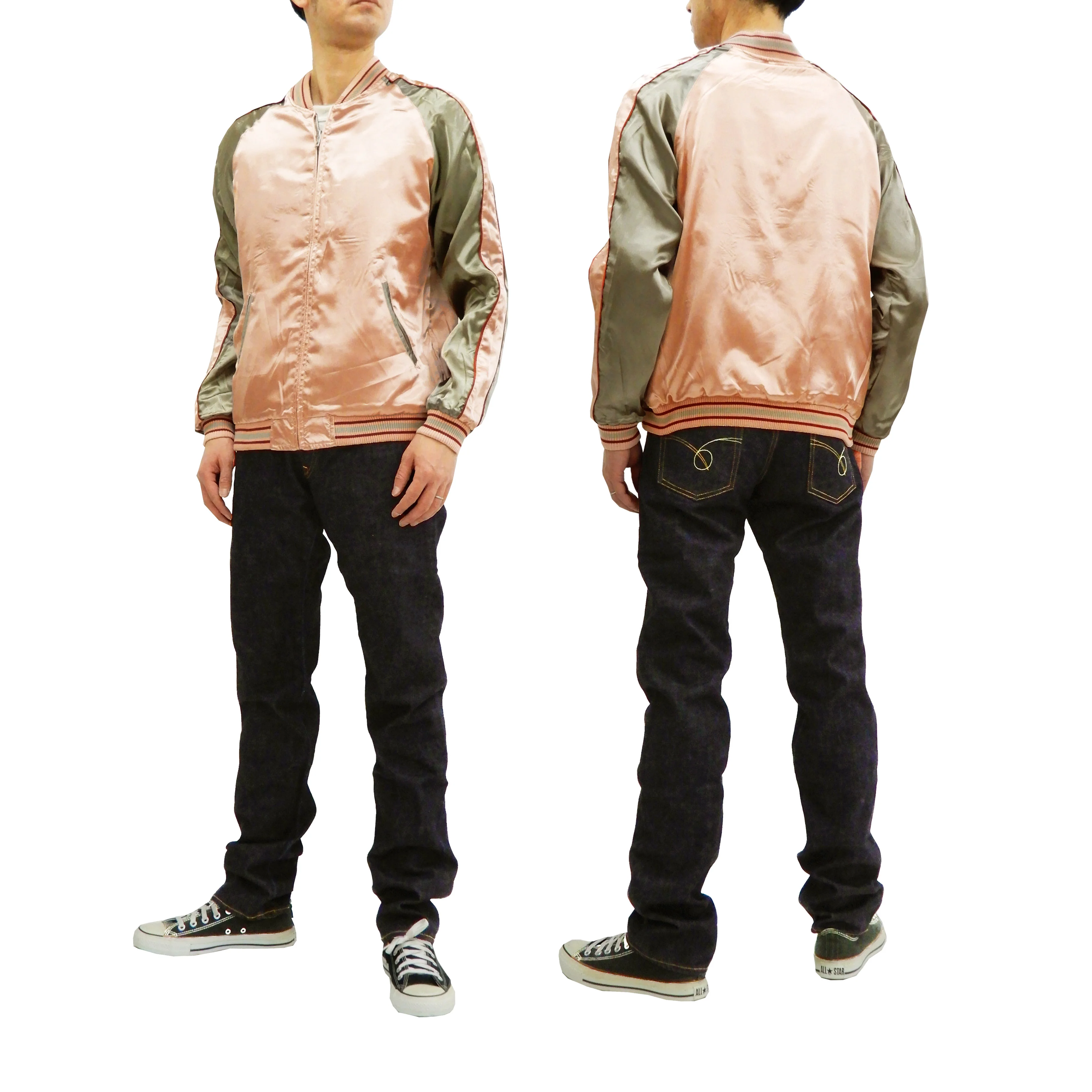 Japanesque Men's Japanese Souvenir Jacket Goldfish Sukajan 3RSJ-044 Pink/Beige - Image 6