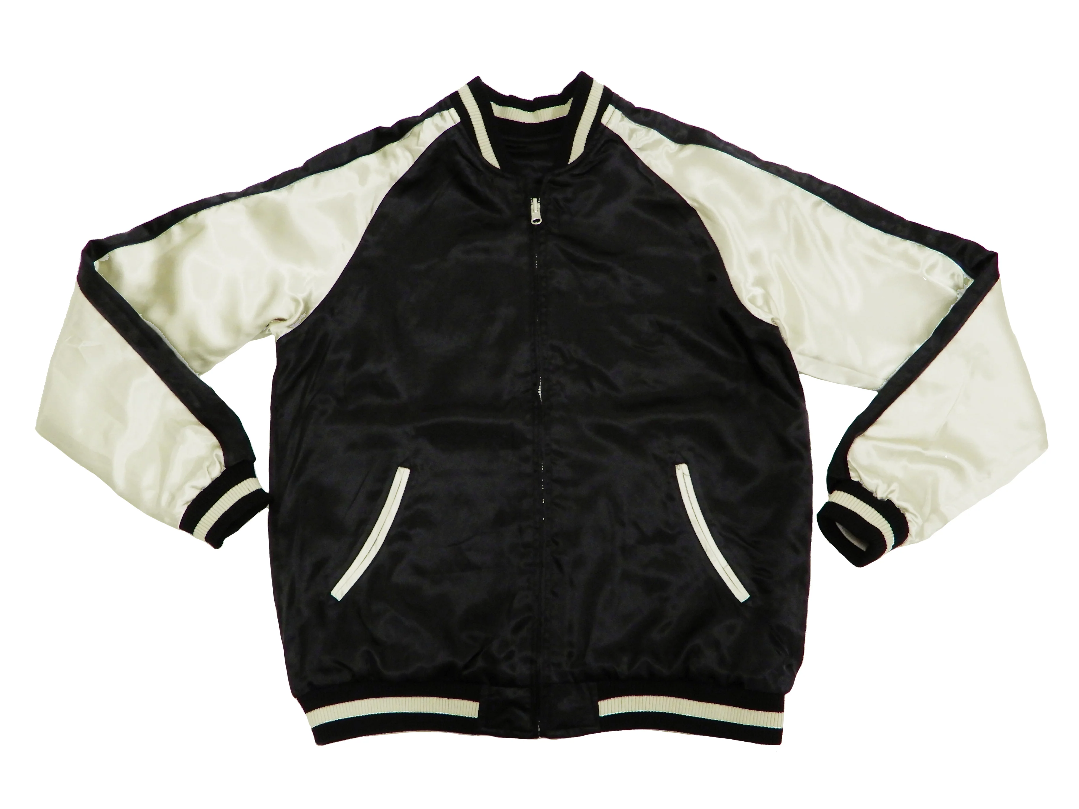 Japanesque Men's Japanese Souvenir Jacket Japan Art Fujin and Raijin Embroidered Sukajan 3RSJ-003 Black/Off - Image 13