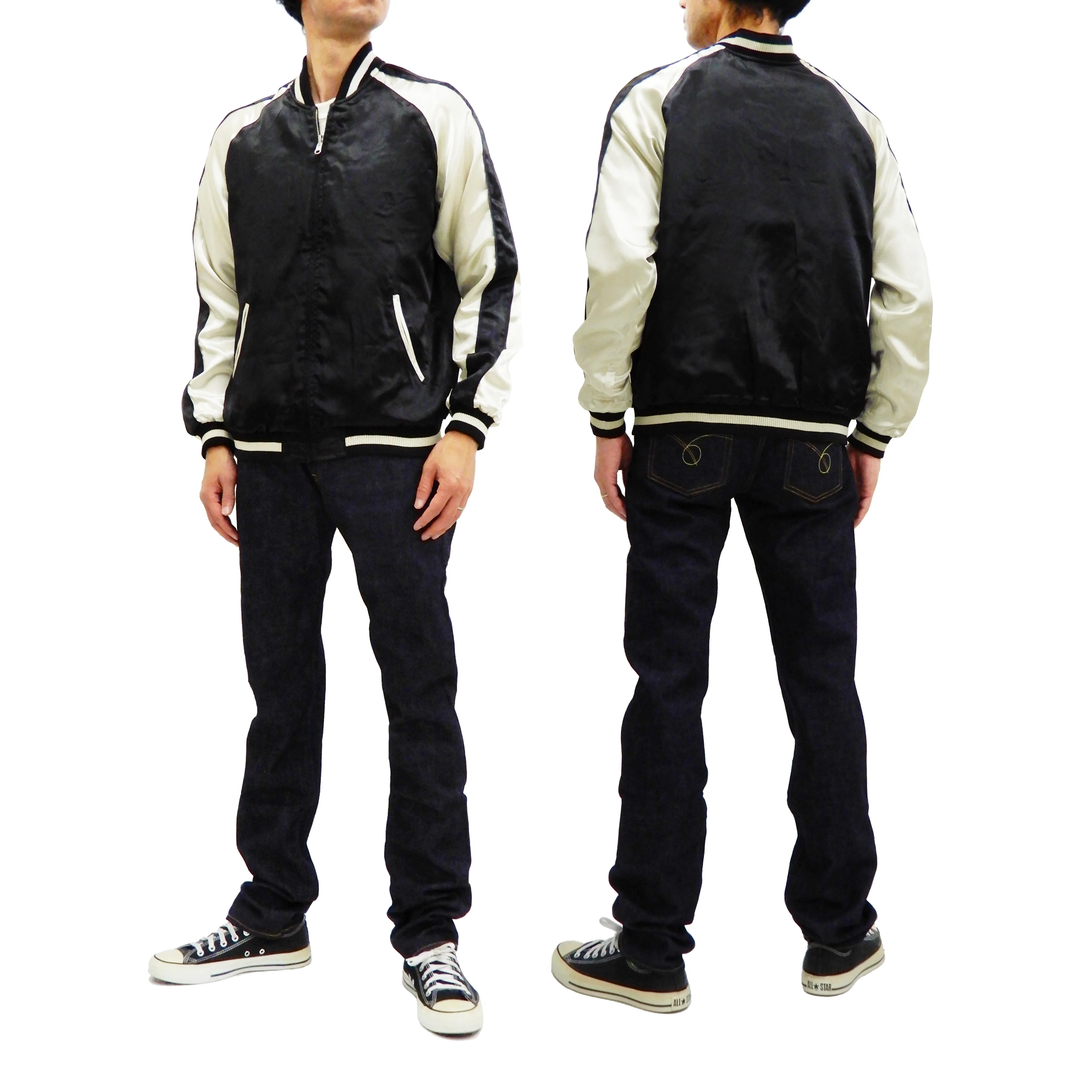 Japanesque Men's Japanese Souvenir Jacket Japan Art Fujin and Raijin Embroidered Sukajan 3RSJ-003 Black/Off - Image 7