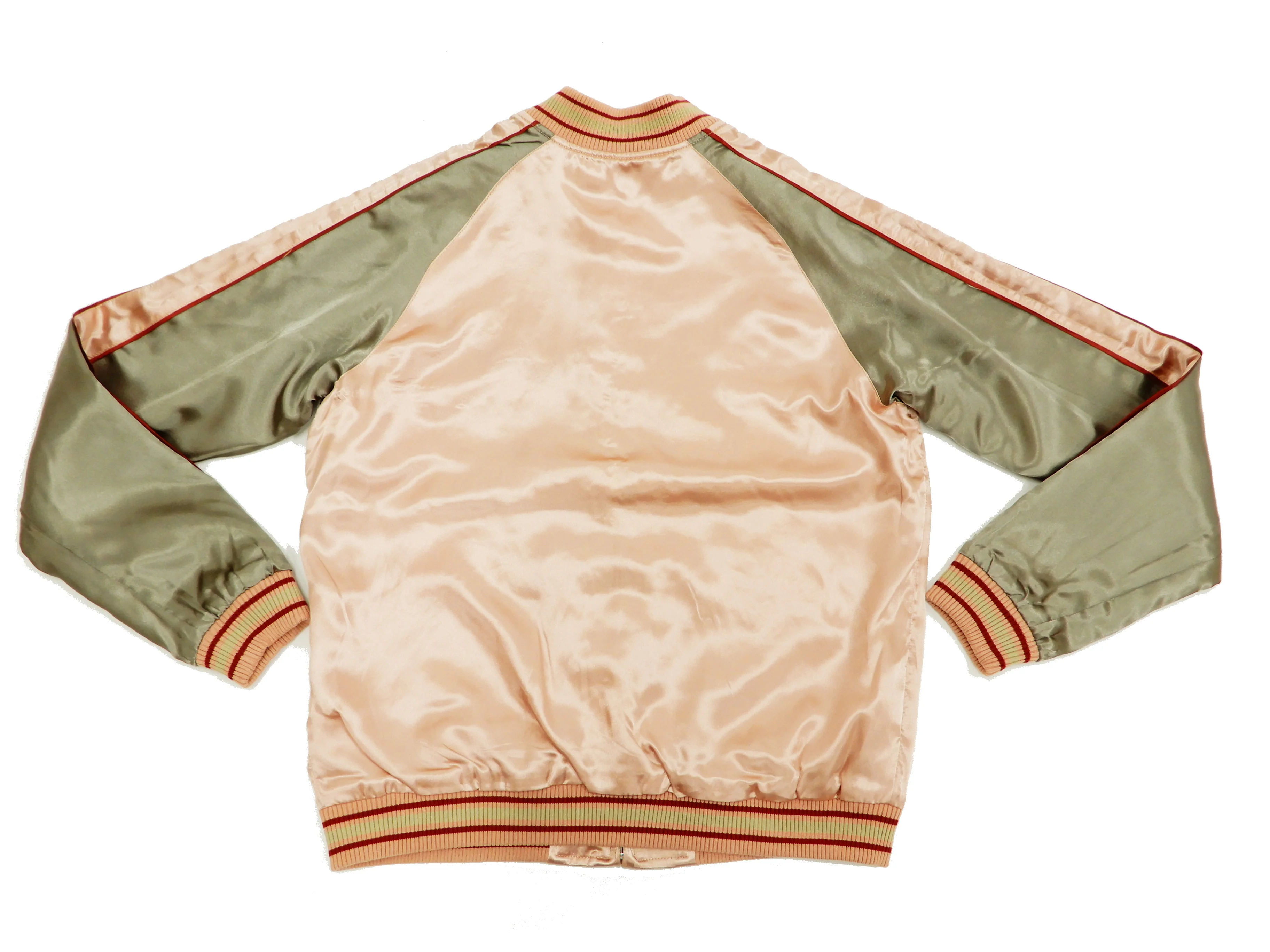 Japanesque Men's Japanese Souvenir Jacket Japanese Butterfly and Cherry Blossoms Sukajan 3RSJ-040 Pink/Beige - Image 14