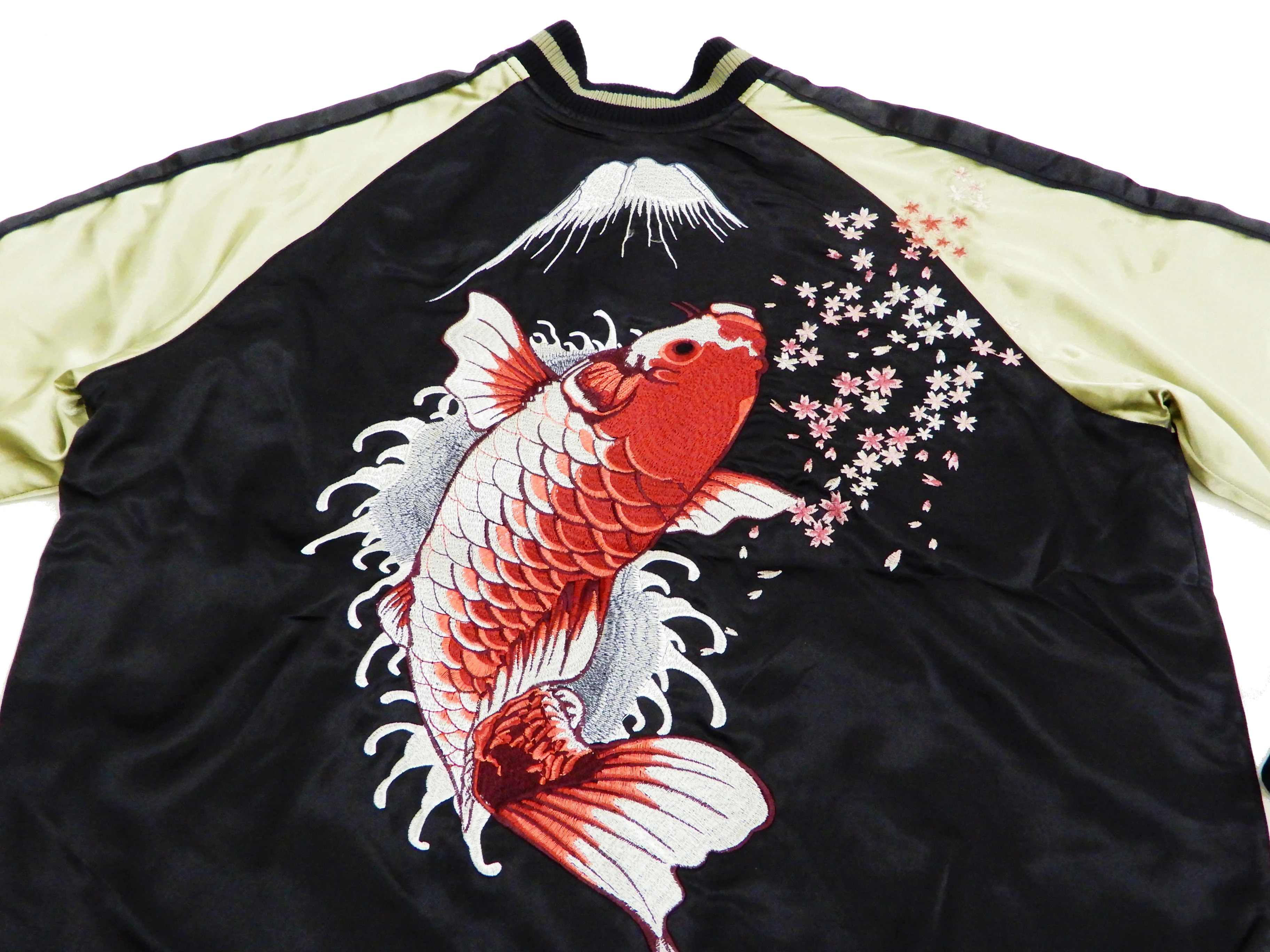 Japanesque Men's Japanese Souvenir Jacket Koi Fish and Fuujin Sukajan 3RSJ-504 Black - Image 4