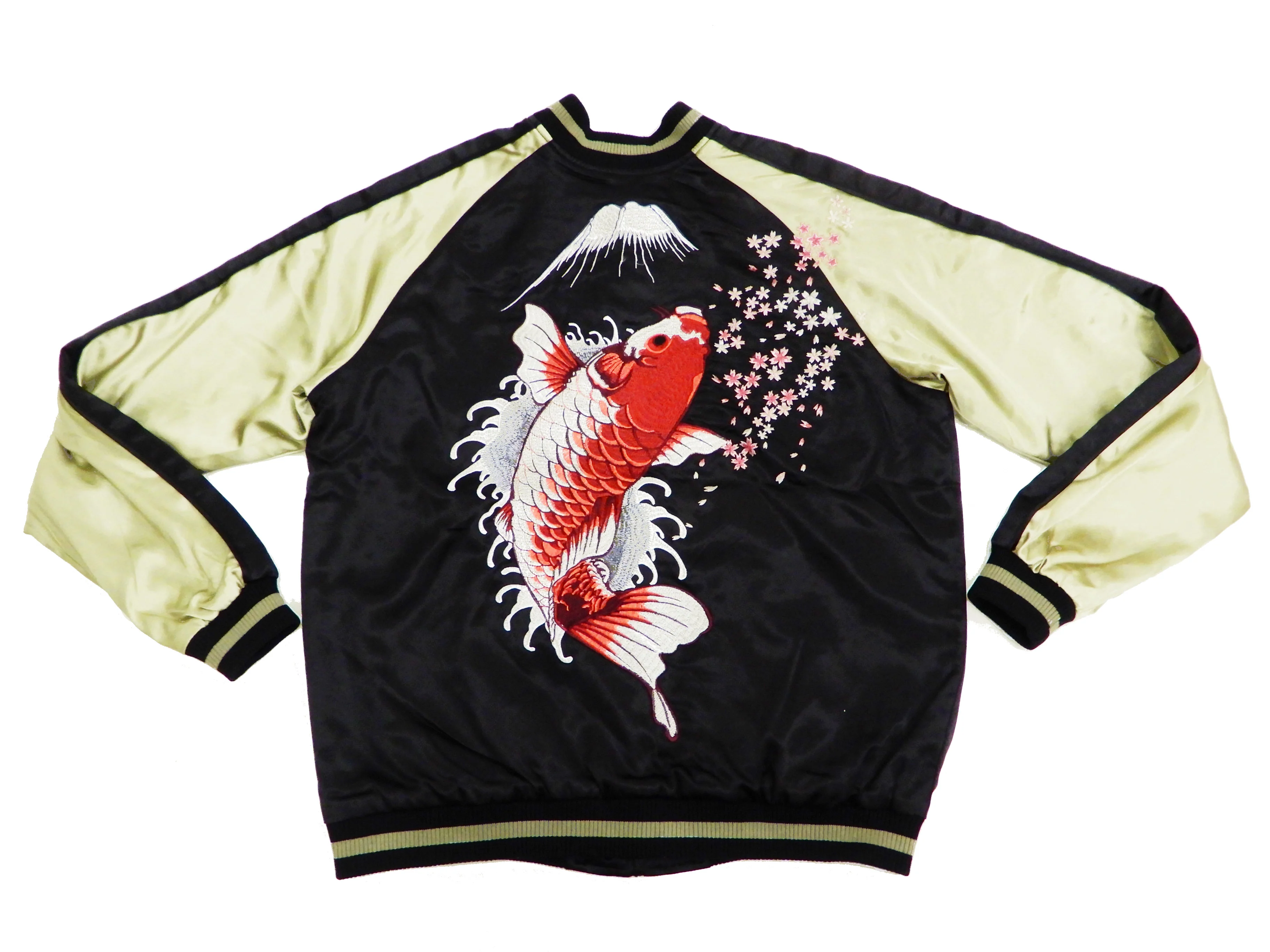 Japanesque Men's Japanese Souvenir Jacket Koi Fish and Fuujin Sukajan 3RSJ-504 Black - Image 5