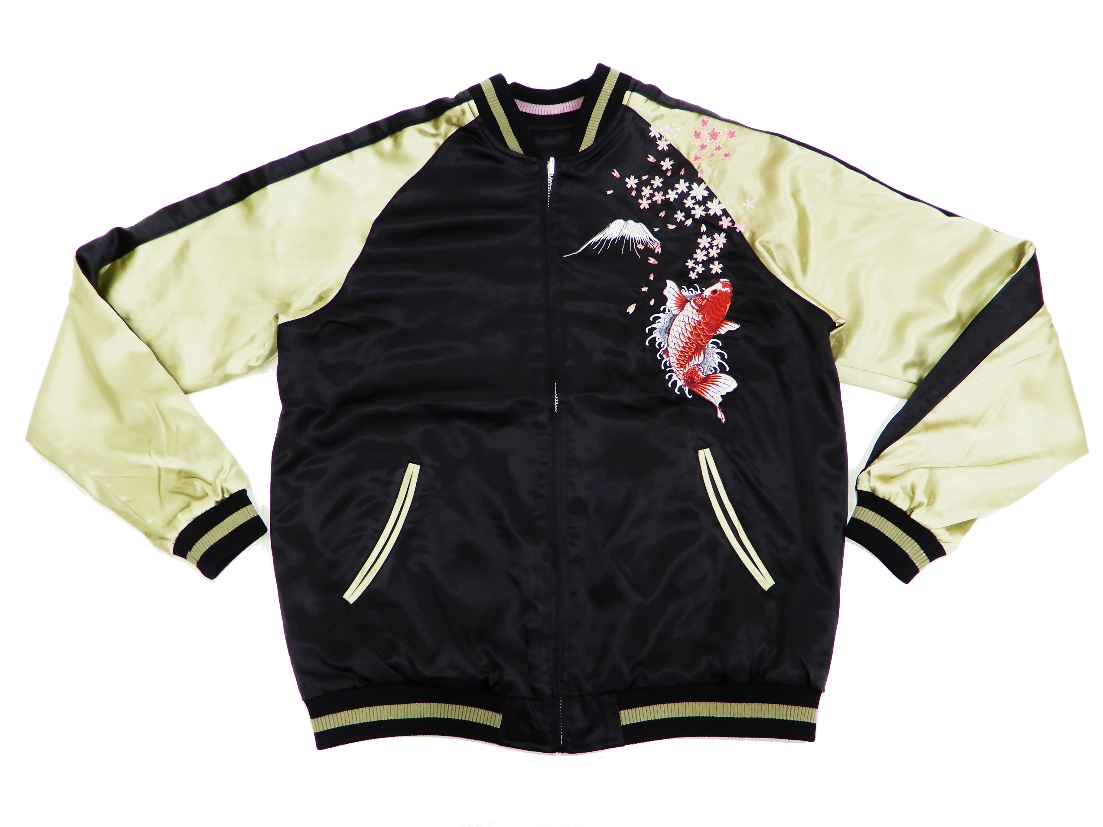 Japanesque Men's Japanese Souvenir Jacket Koi Fish and Fuujin Sukajan 3RSJ-504 Black - Image 6