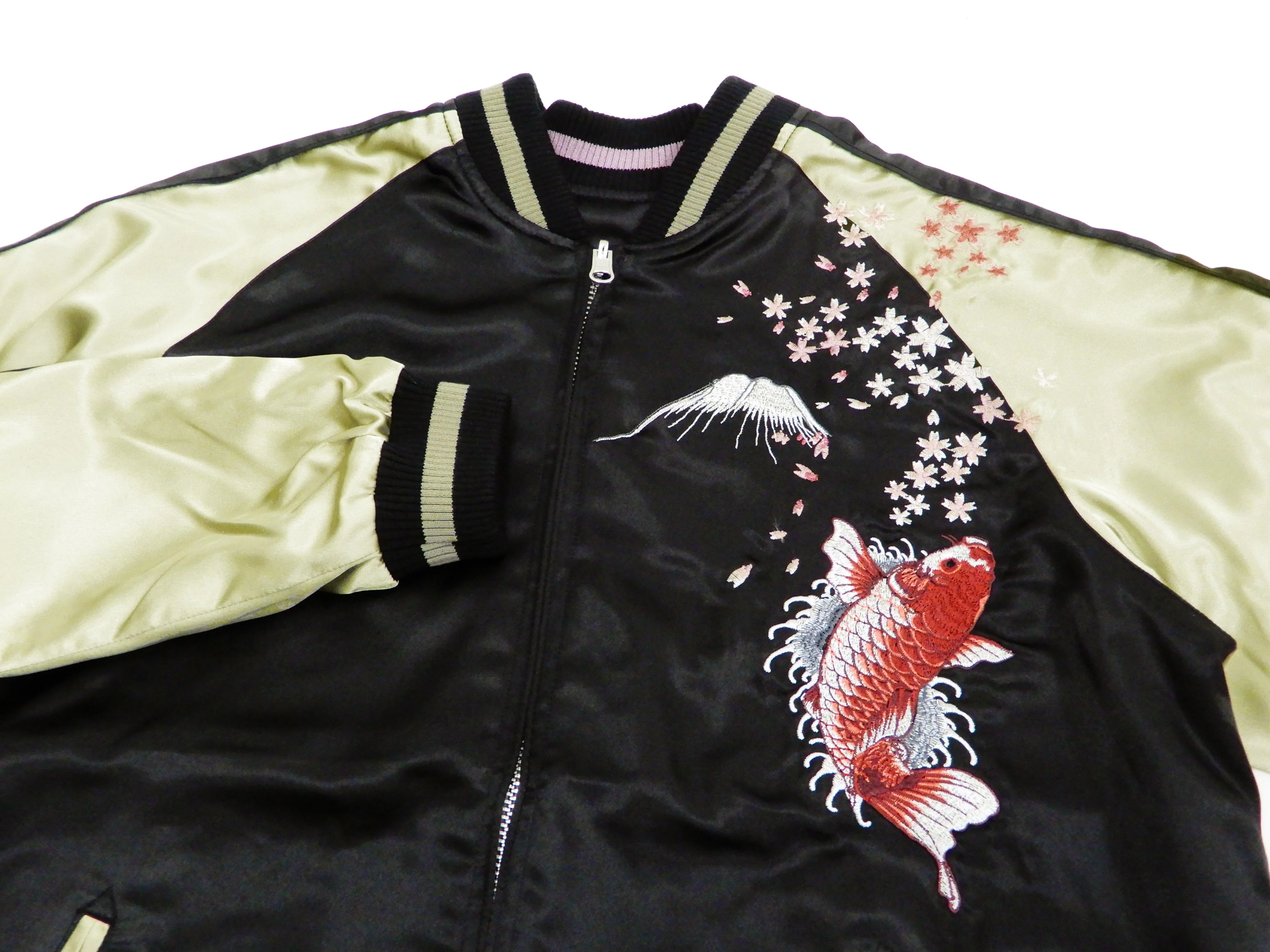 Japanesque Men's Japanese Souvenir Jacket Koi Fish and Fuujin Sukajan 3RSJ-504 Black - Image 7
