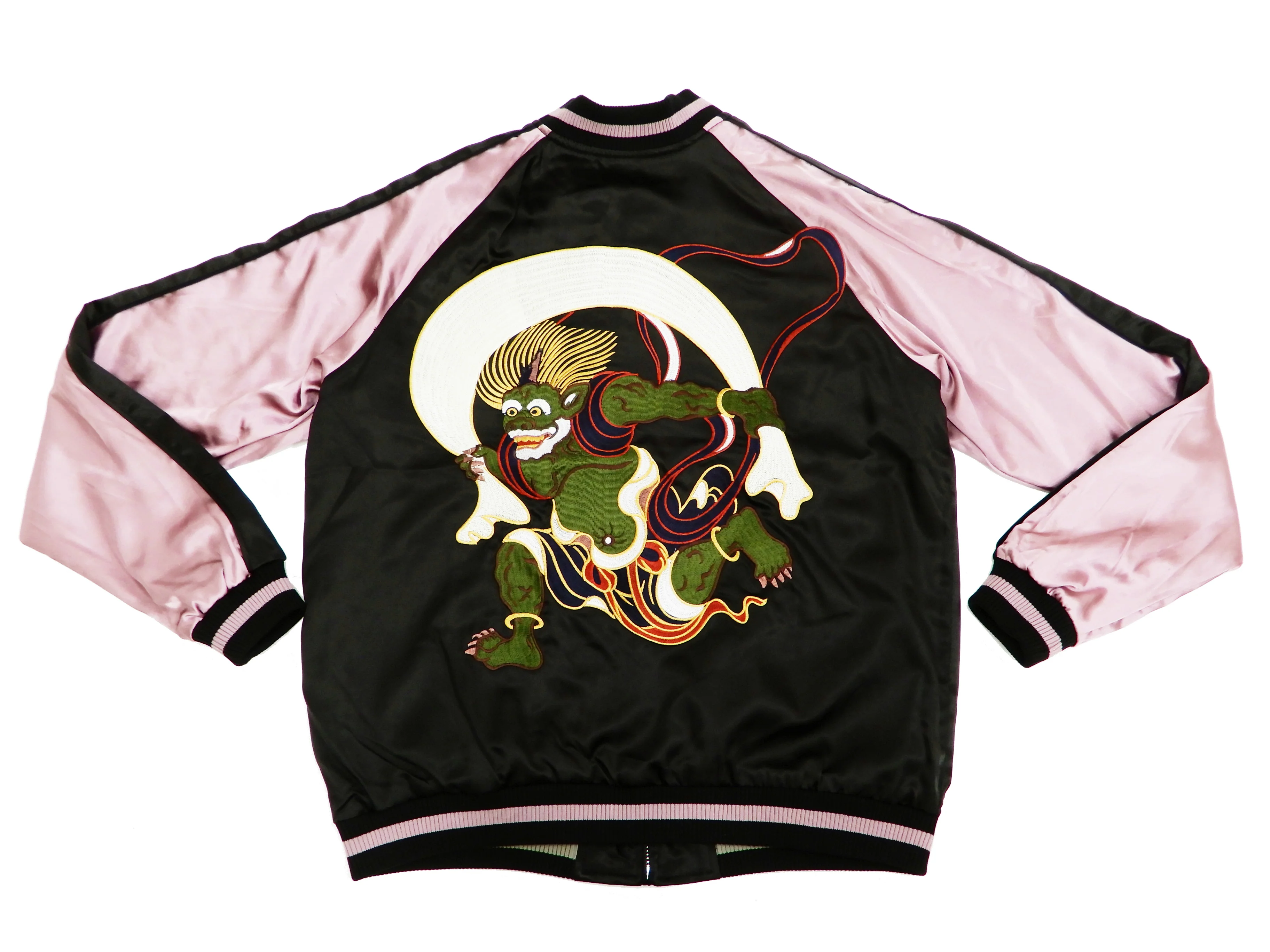 Japanesque Men's Japanese Souvenir Jacket Koi Fish and Fuujin Sukajan 3RSJ-504 Black - Image 9