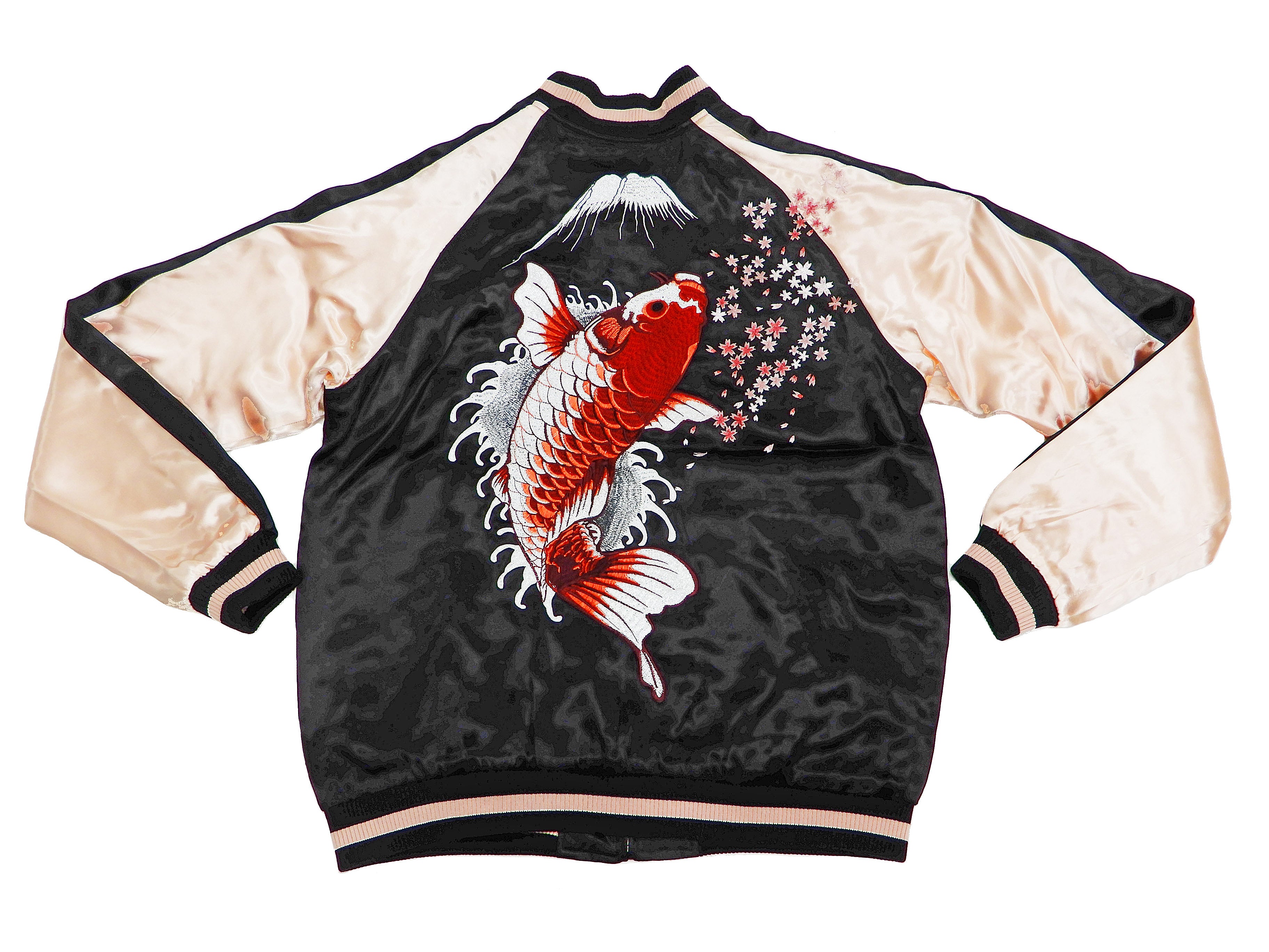 Japanesque Men's Japanese Souvenir Jacket koi fish Embroidered Sukajan 3RSJ-022 Black/Pink - Image 7