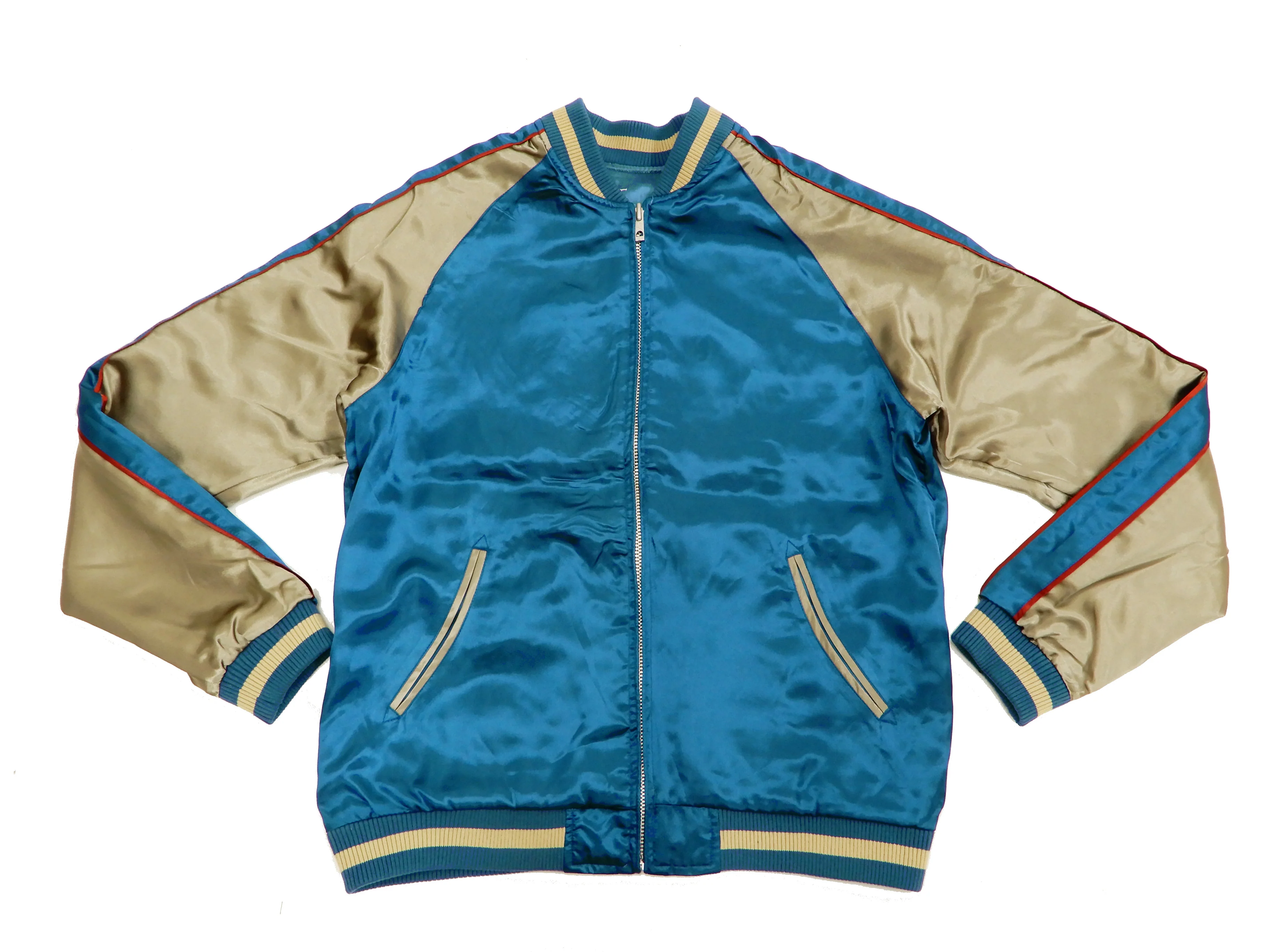 Japanesque Men's Japanese Souvenir Jacket Panda and Fireworks Sukajan 3RSJ-039 Blue/Beige - Image 12