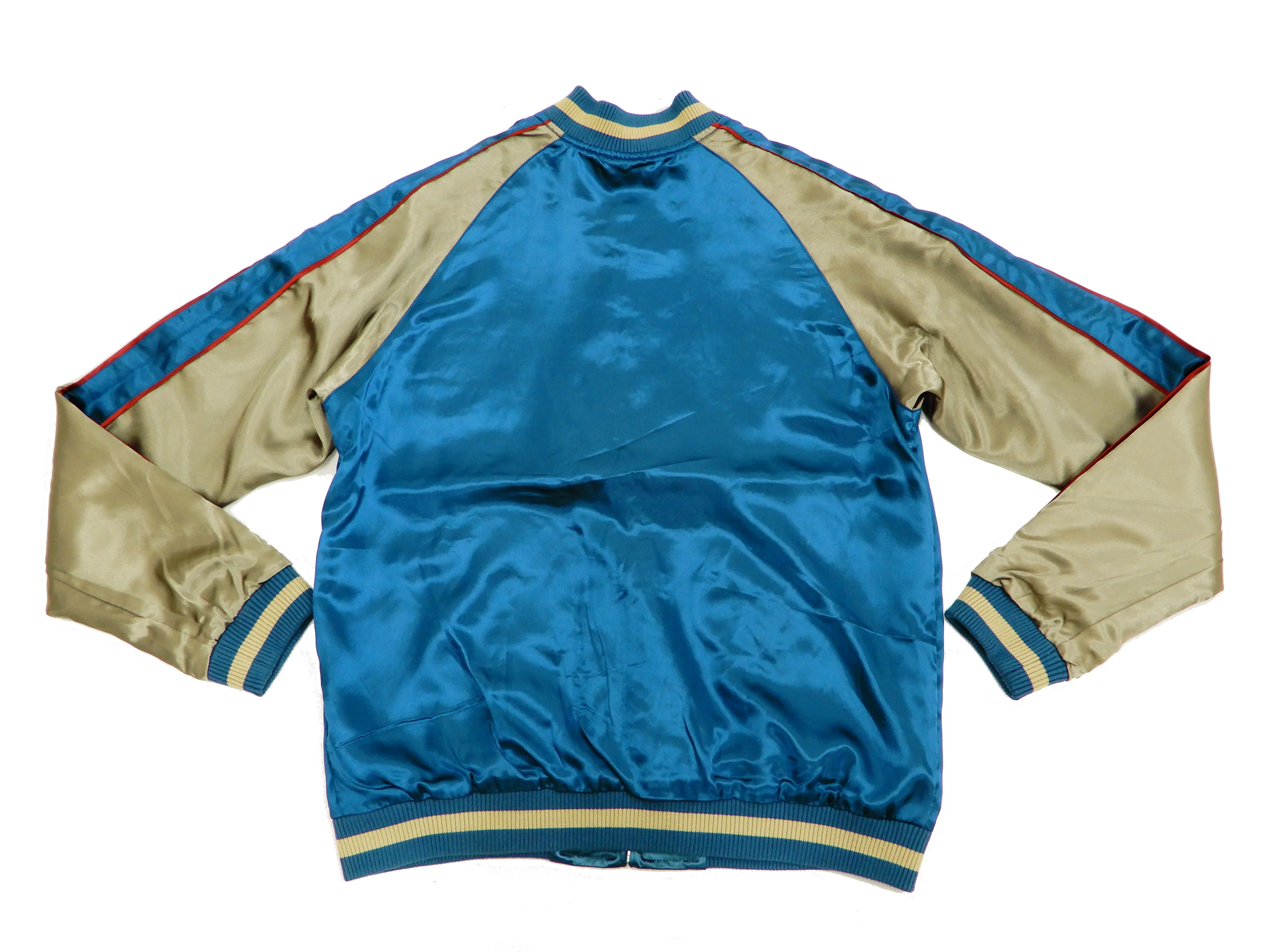 Japanesque Men's Japanese Souvenir Jacket Panda and Fireworks Sukajan 3RSJ-039 Blue/Beige - Image 14