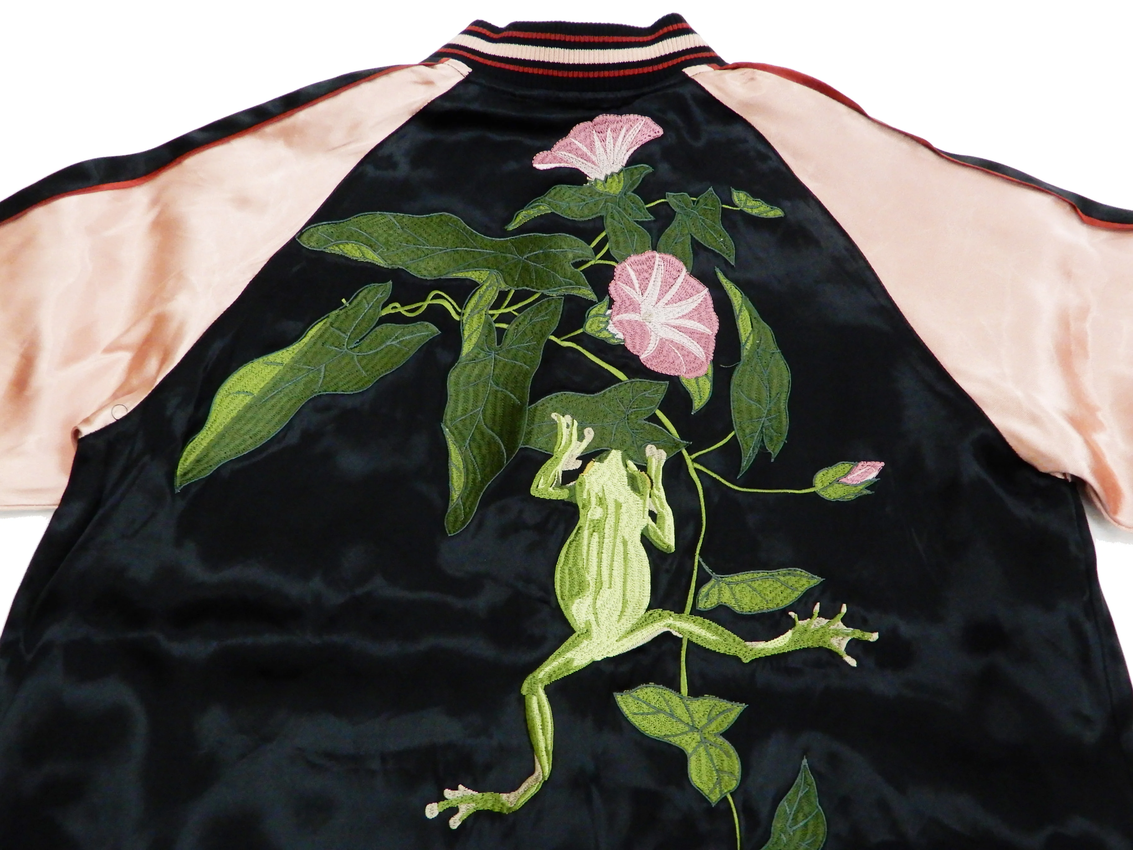 Japanesque Men's Japanese Souvenir Jacket Tree Frog Sukajan 3RSJ-043 Black/Pink - Image 8