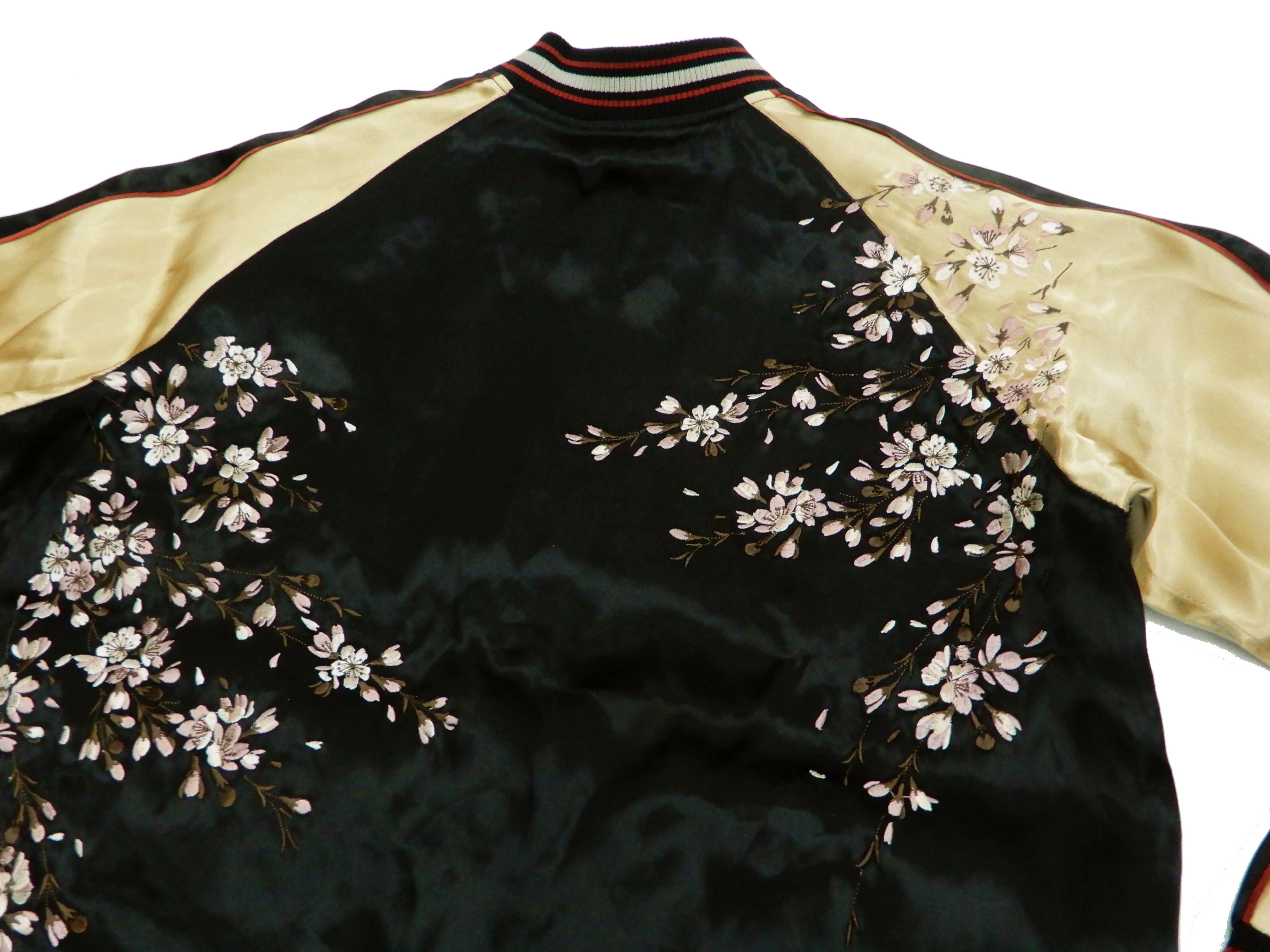 Japanesque Men's Japanese Souvenir Jacket Weeping Cherry Sukajan 3RSJ-038 Black/Beige - Image 10
