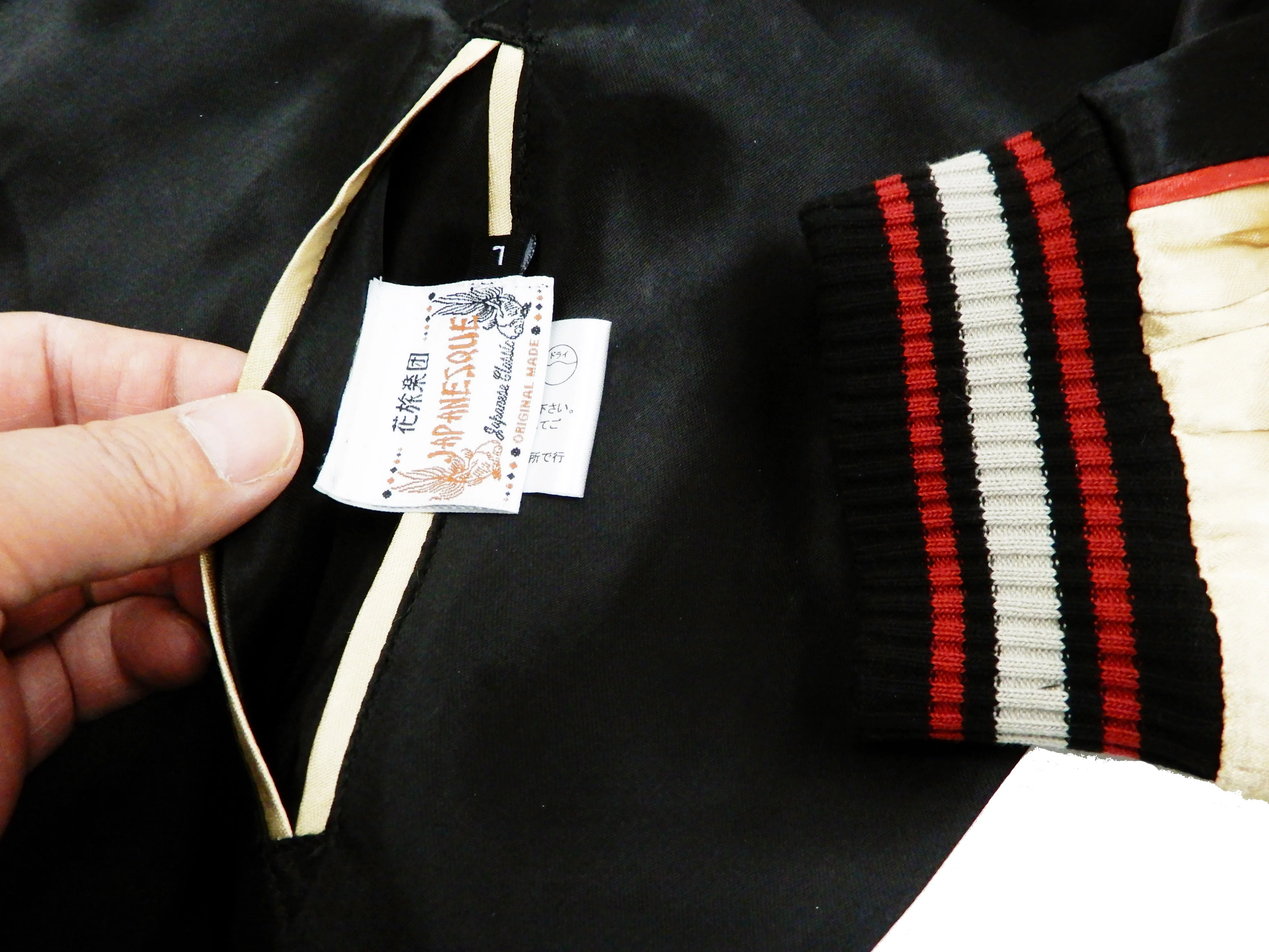 Japanesque Men's Japanese Souvenir Jacket Weeping Cherry Sukajan 3RSJ-038 Black/Beige - Image 12