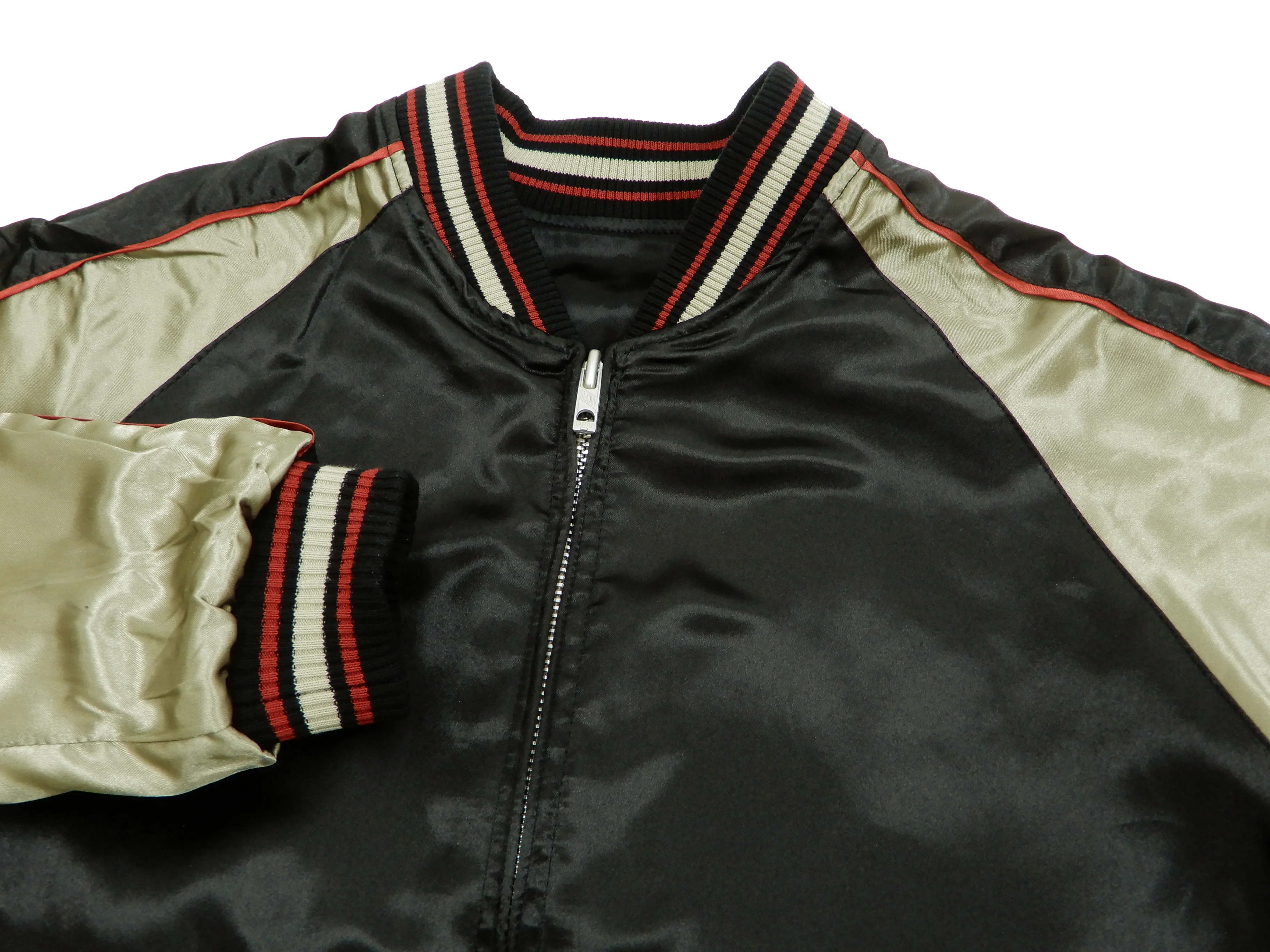 Japanesque Men's Japanese Souvenir Jacket Weeping Cherry Sukajan 3RSJ-038 Black/Beige - Image 14