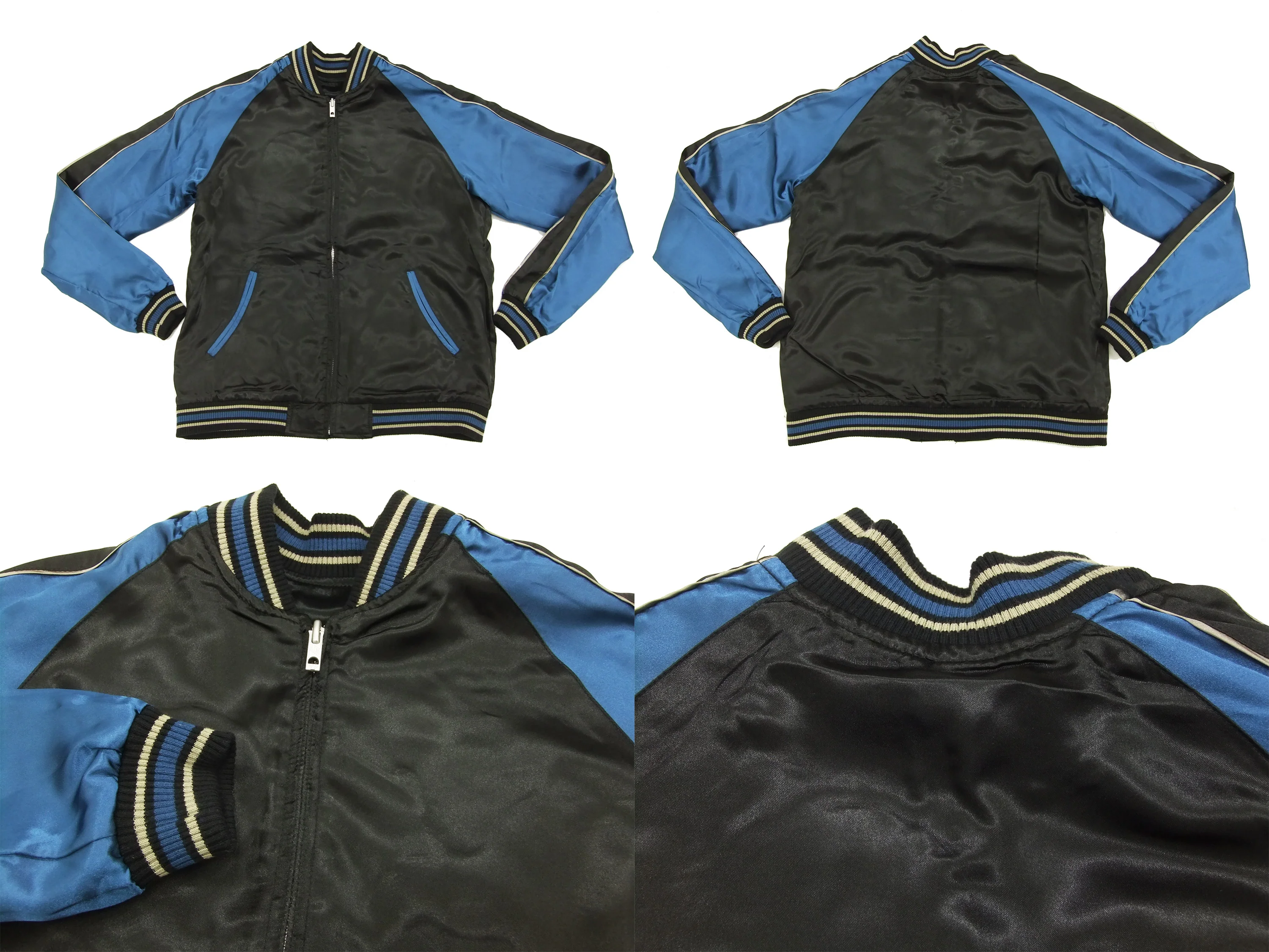 Japanesque Script Japanese Souvenir Jacket 3RSJ-032 Crane with Moon Men's Sukajan Black/Blue - Image 13