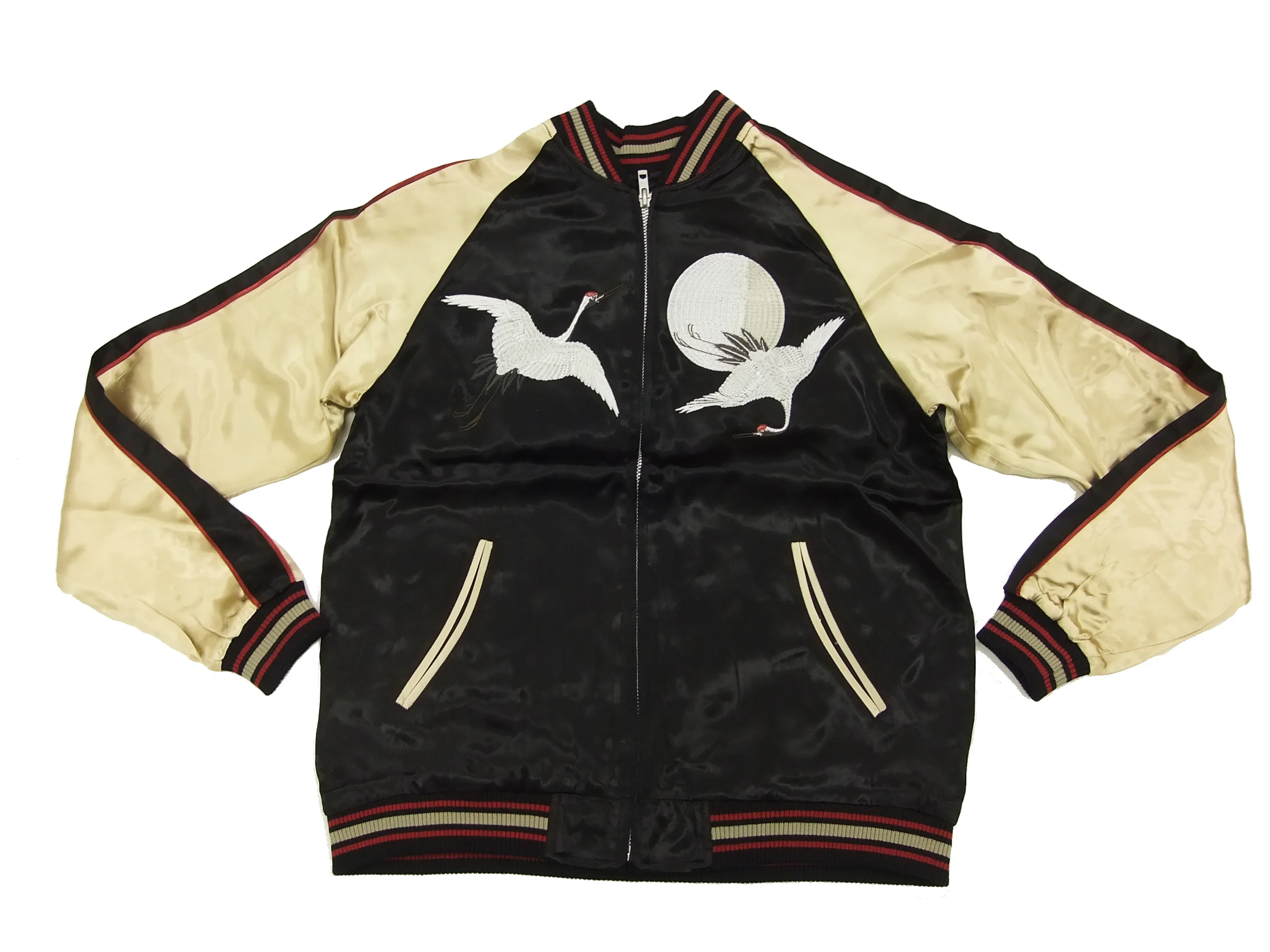 Japanesque Script Japanese Souvenir Jacket 3RSJ-032 Crane with Moon Men's Sukajan Black/Gold - Image 9