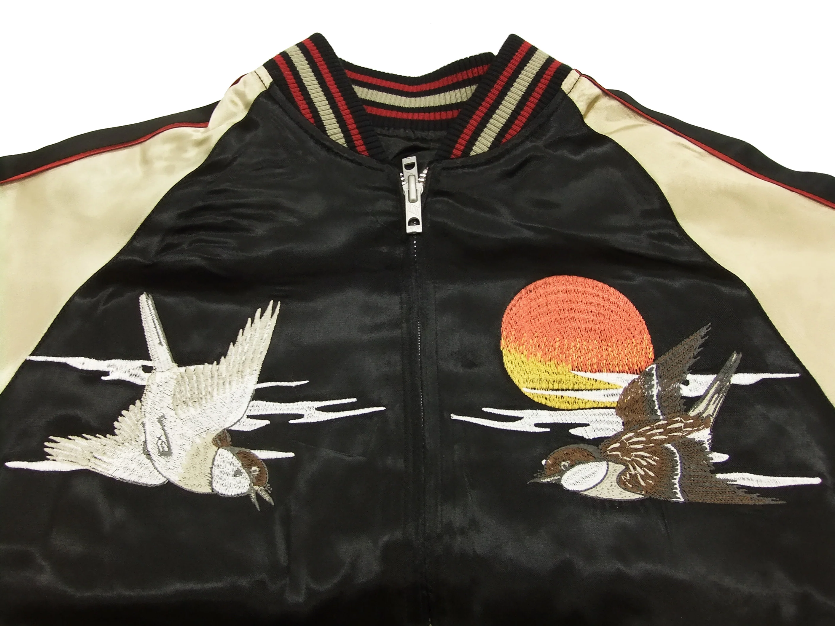 Japanesque Script Japanese Souvenir Jacket 3RSJ-034 Sparrows Men's Sukajan Black/Gold - Image 10